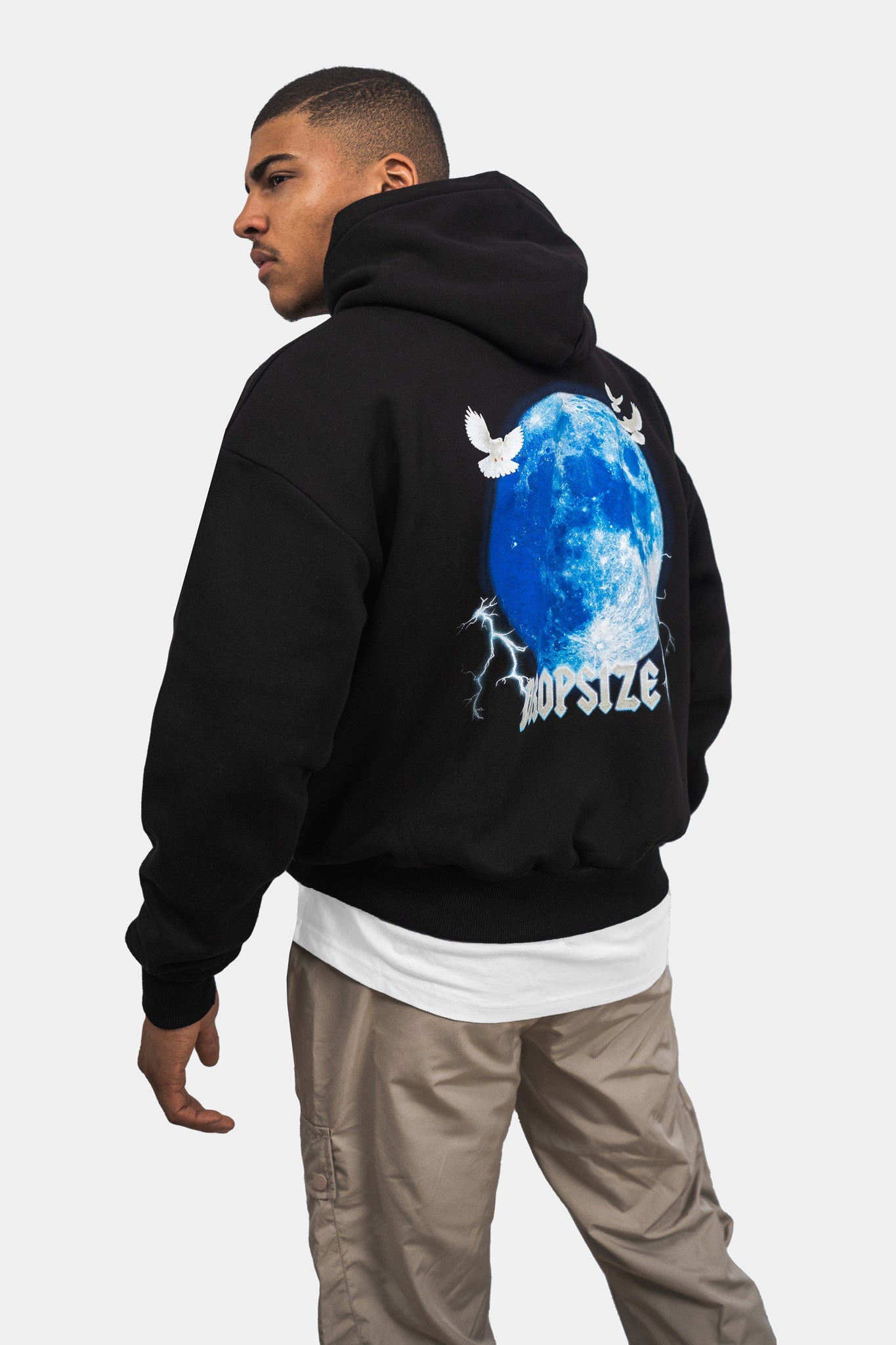 HEAVY OVERSIZE BLUE MOON DESIGN HOODIE BLACK