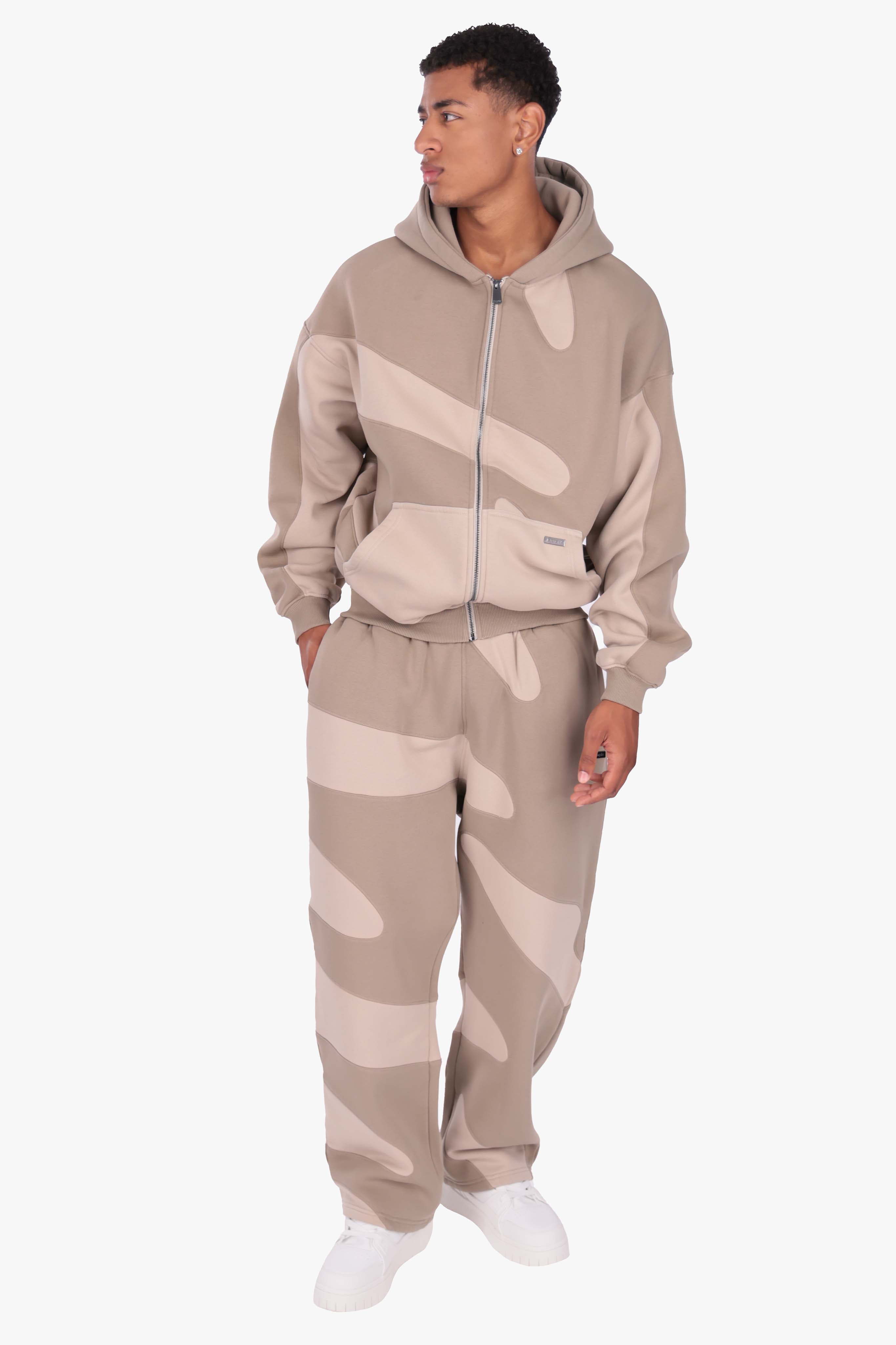 WAVY ZIP HOODIE BEIGE