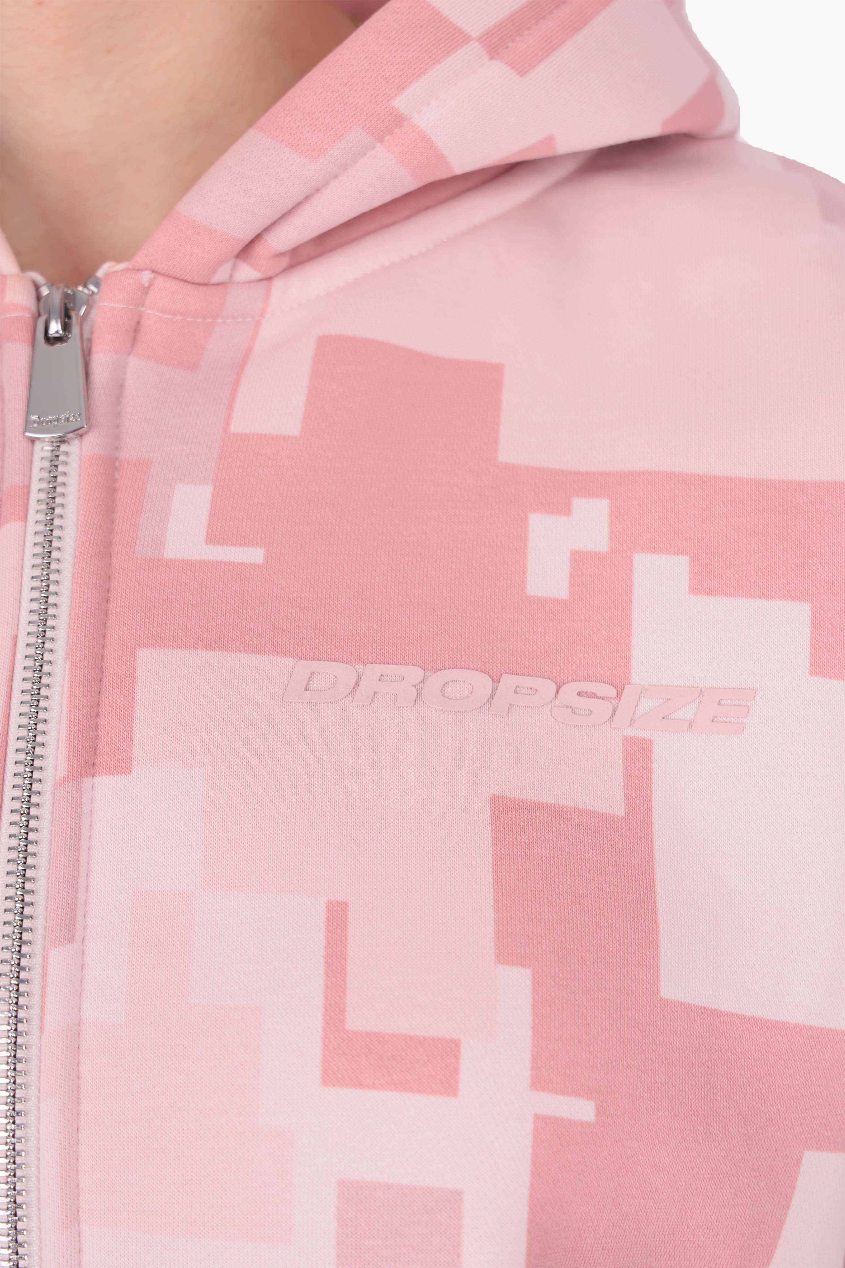 WOMENS PINK CAMO ZIP HOODIE ACID WASH