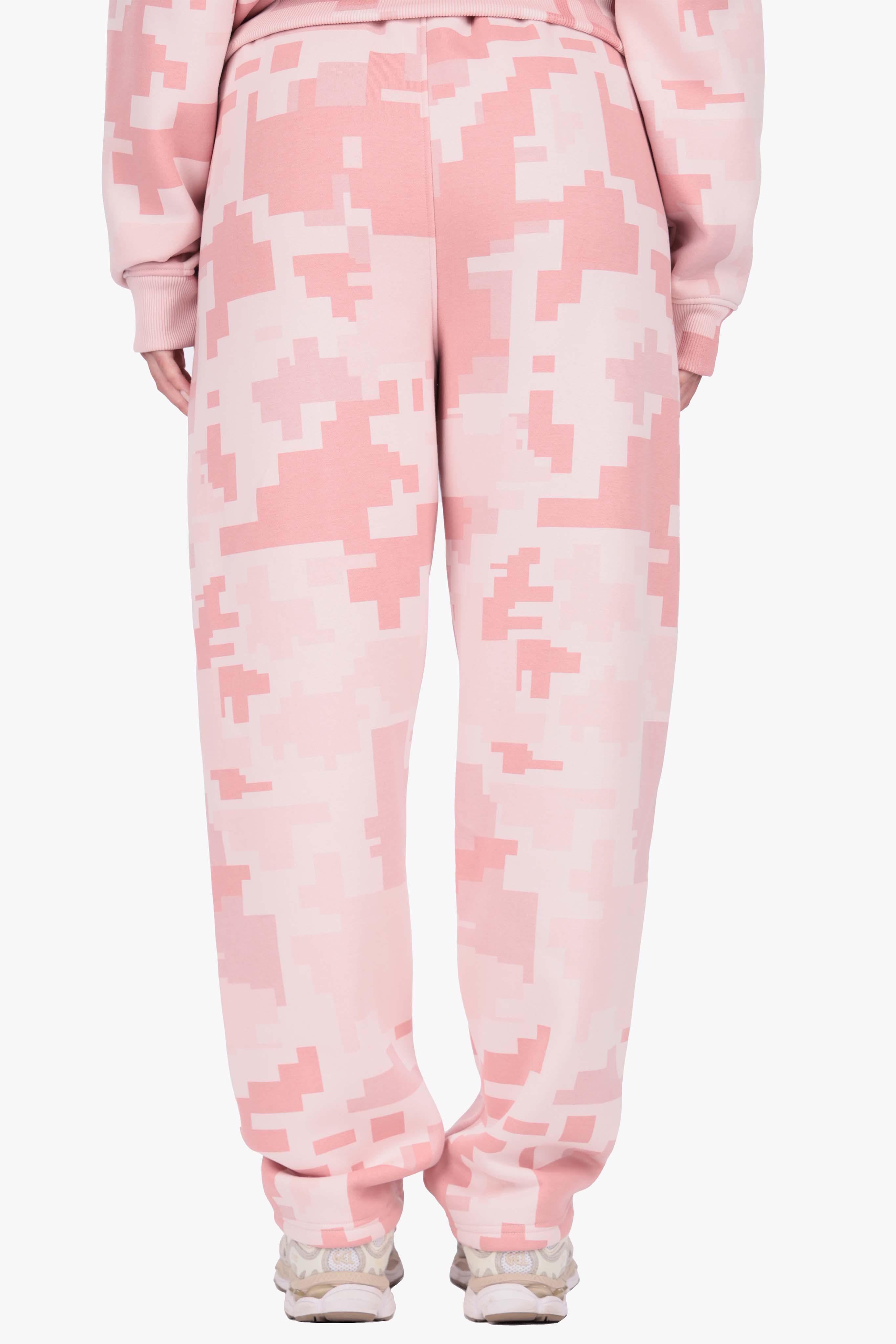WOMENS PINK CAMO OPEN LEG JOGGER ACID WASH