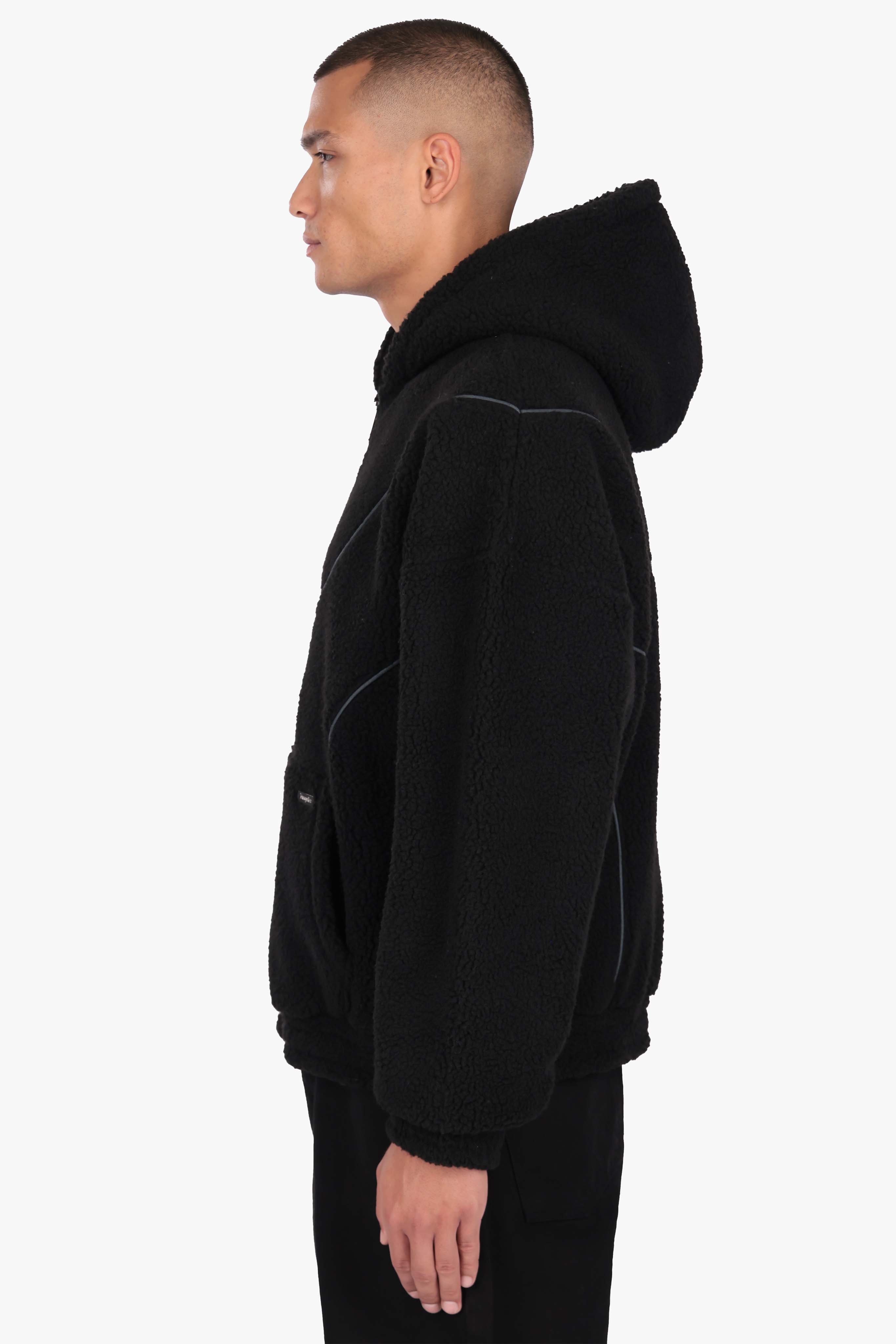 WAVY TEDDY ZIP HOODIE BLACK
