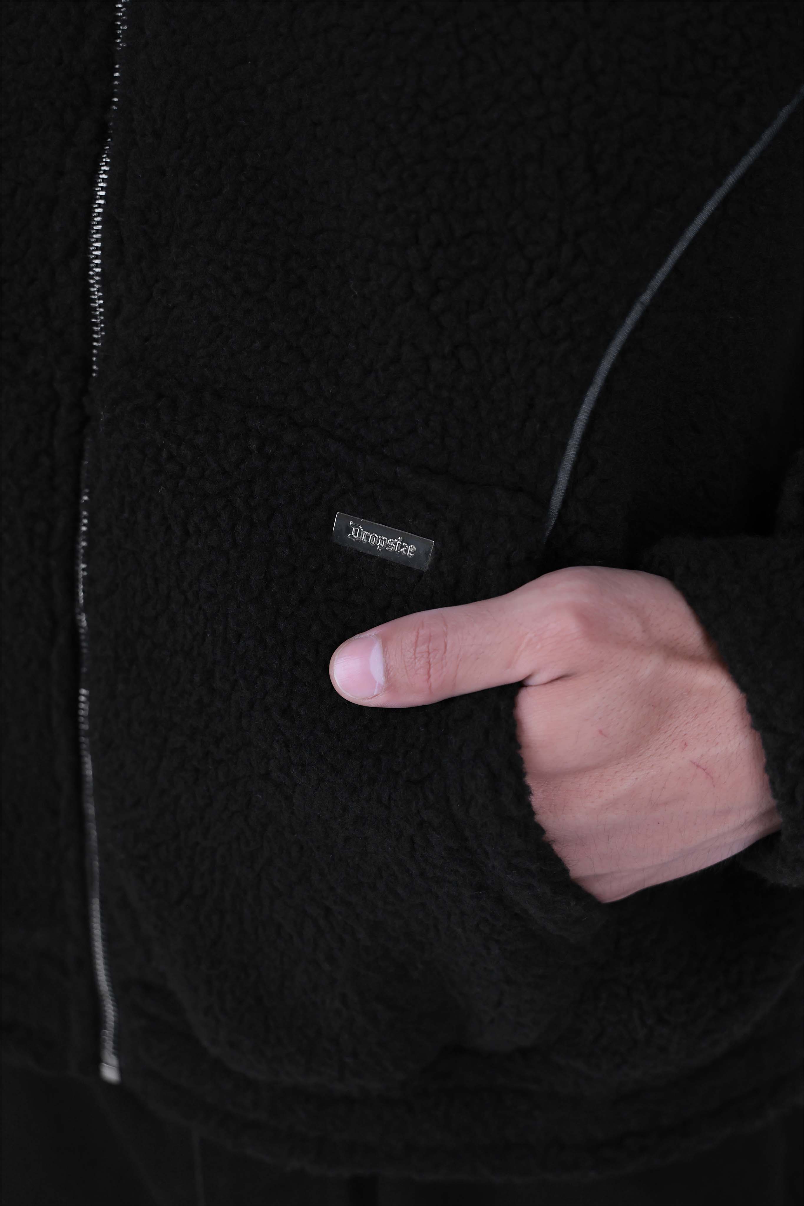 WAVY TEDDY ZIP HOODIE BLACK