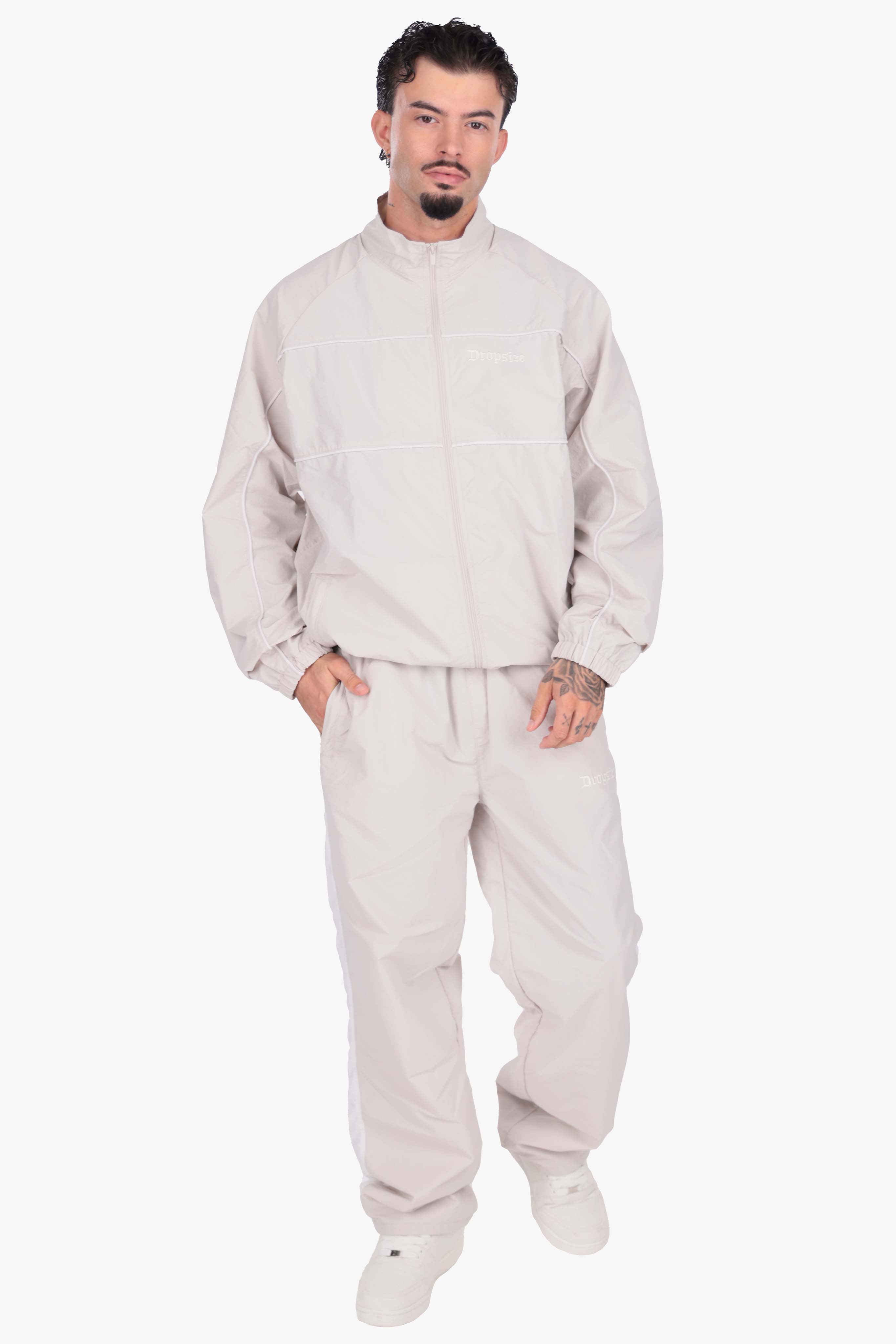 DROPSIZE STRIPE TRACK JACKET LIGHT GREY