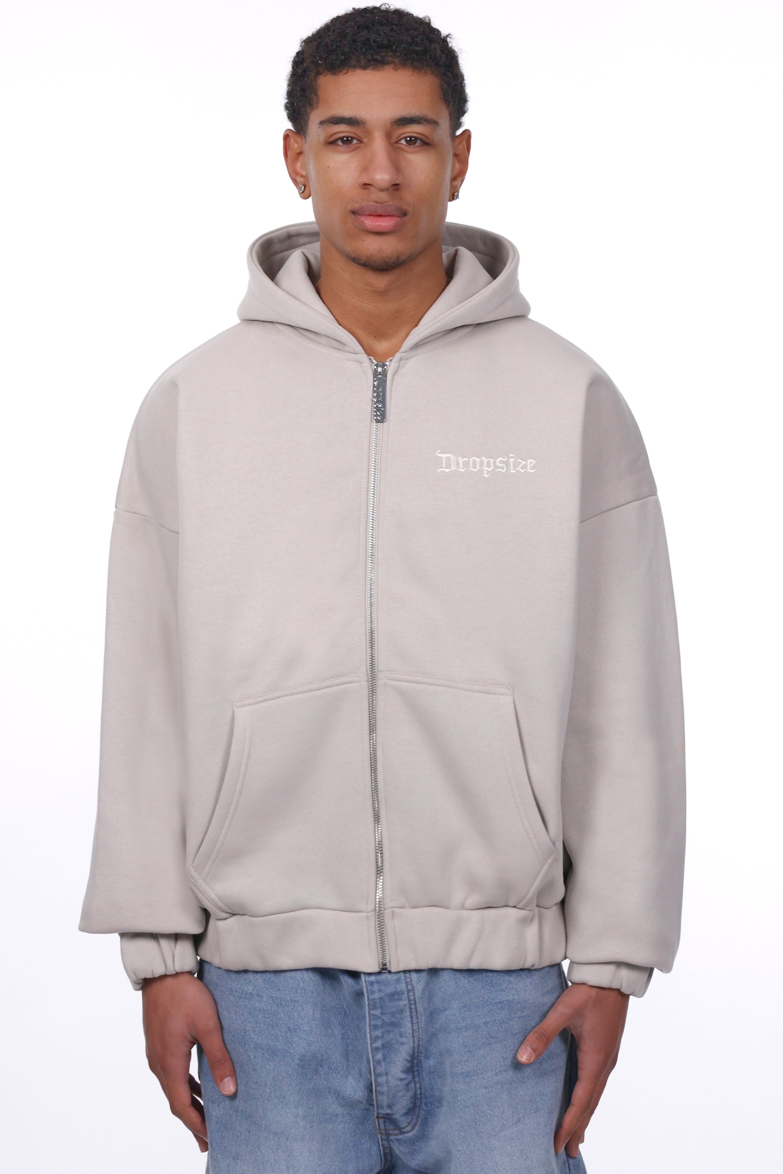SUPER HEAVY OVERISZE BLANK ZIP HOODIE LIGHT GREY
