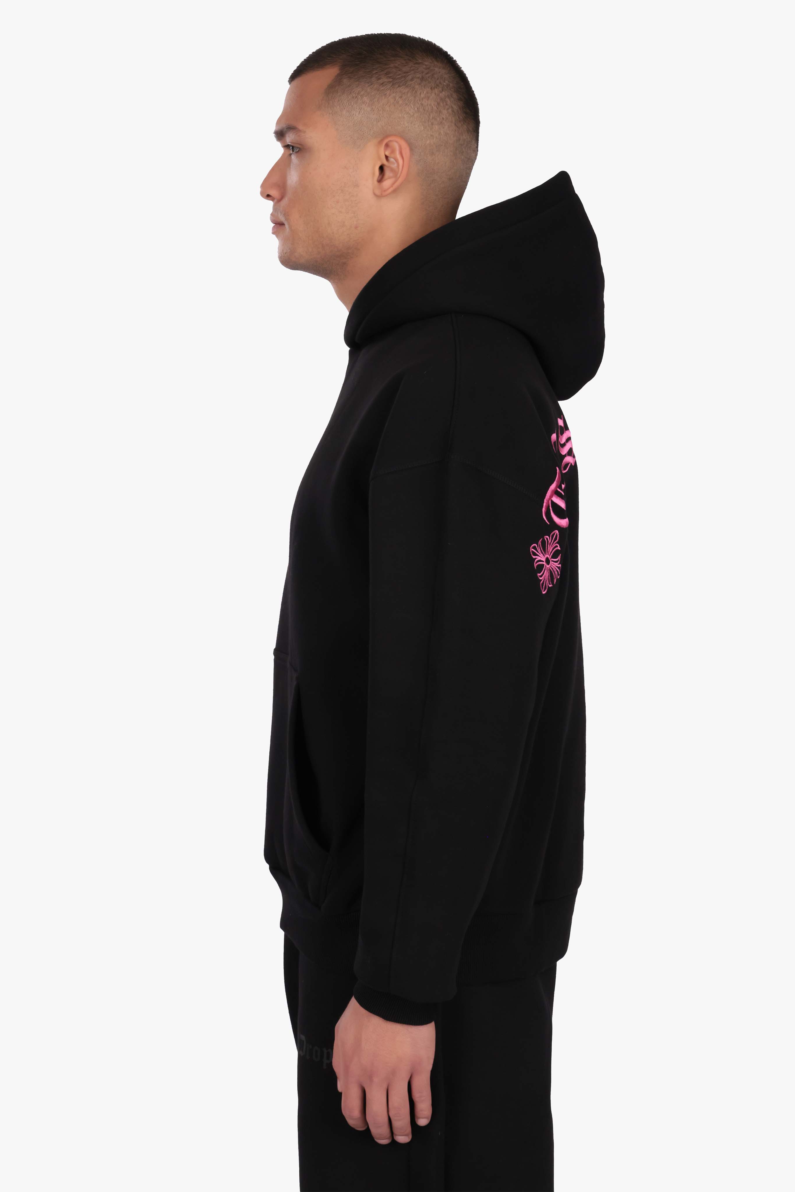 HEAVY OVERSIZE ORNAMENT HOODIE BLACK PINK