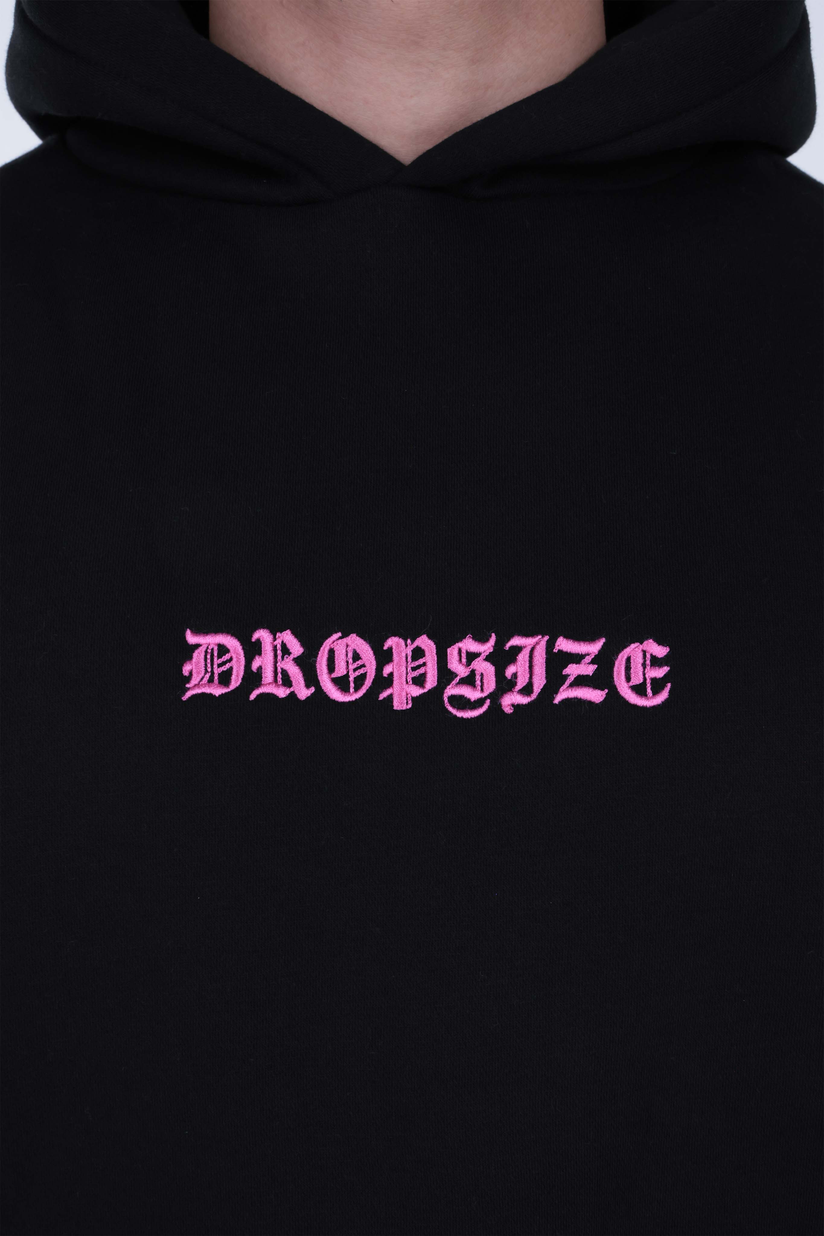 HEAVY OVERSIZE ORNAMENT HOODIE BLACK PINK