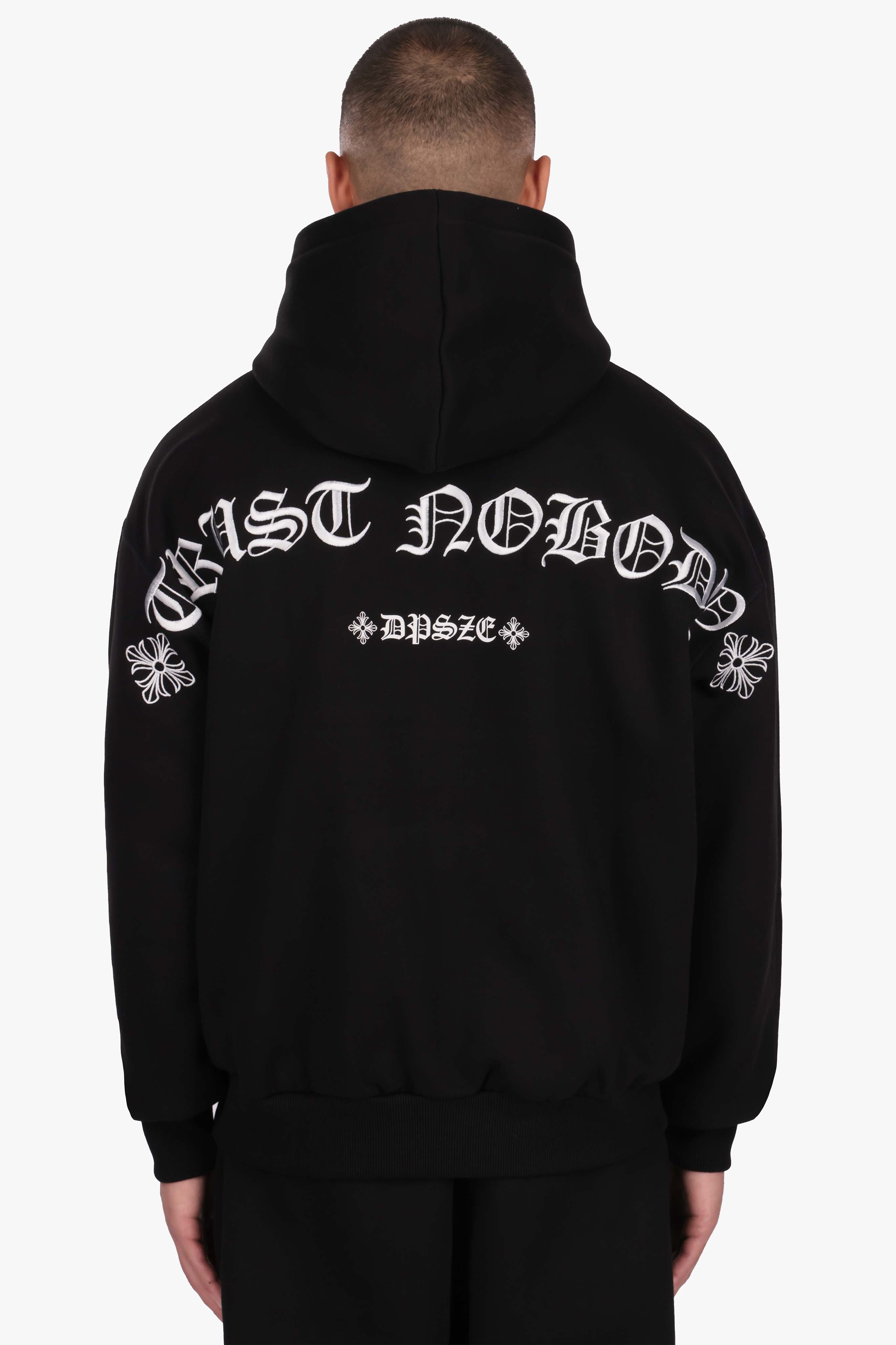 HEAVY OVERSIZE ORNAMENT HOODIE BLACK WHITE