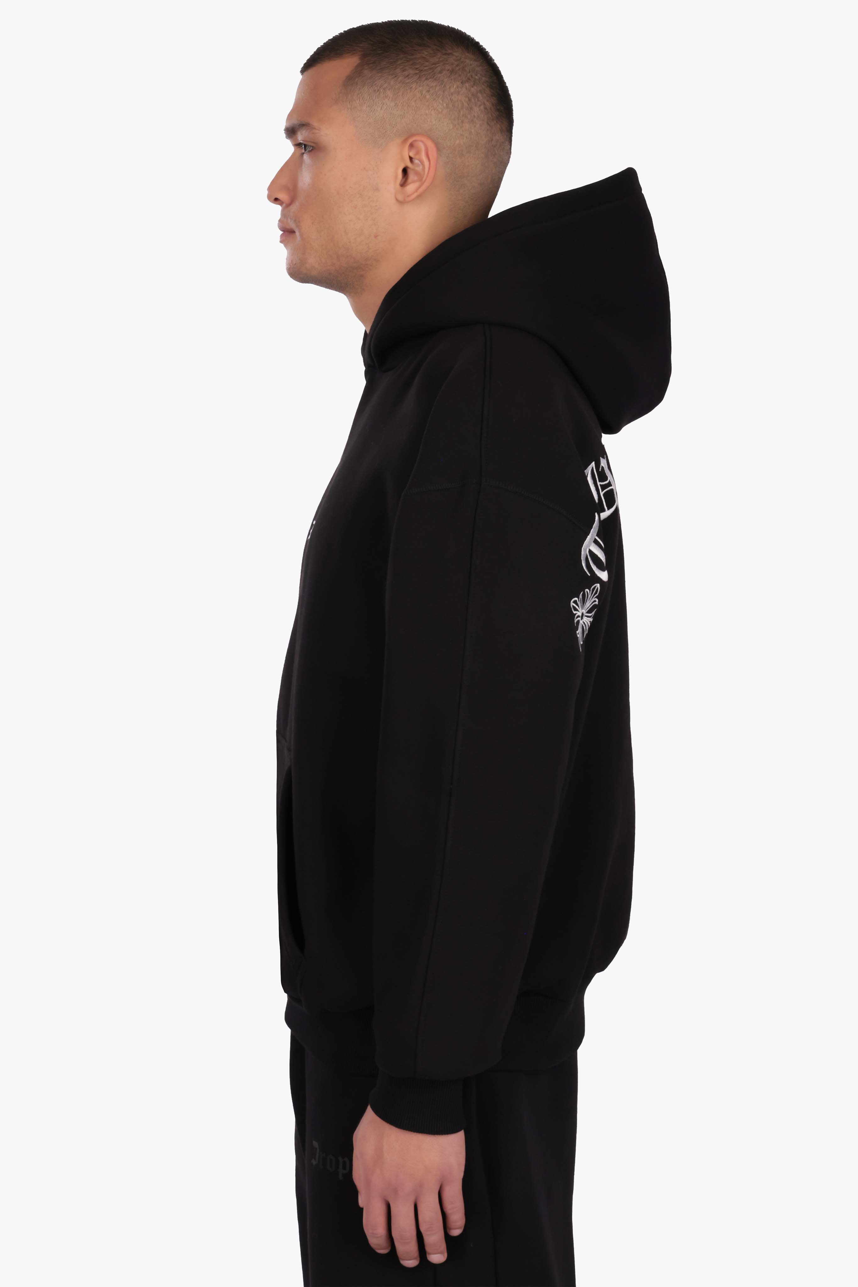 HEAVY OVERSIZE ORNAMENT HOODIE BLACK WHITE