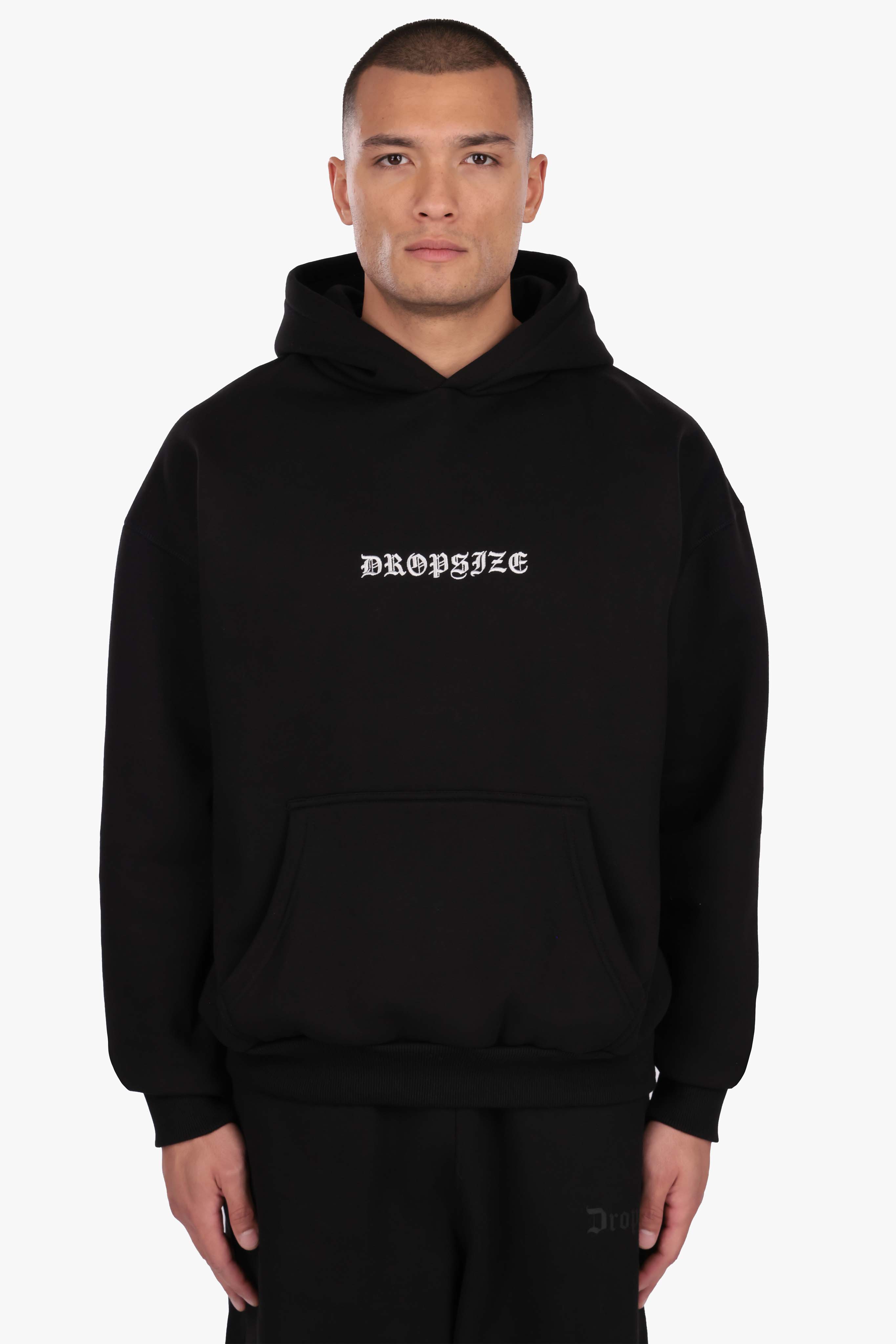 HEAVY OVERSIZE ORNAMENT HOODIE BLACK WHITE
