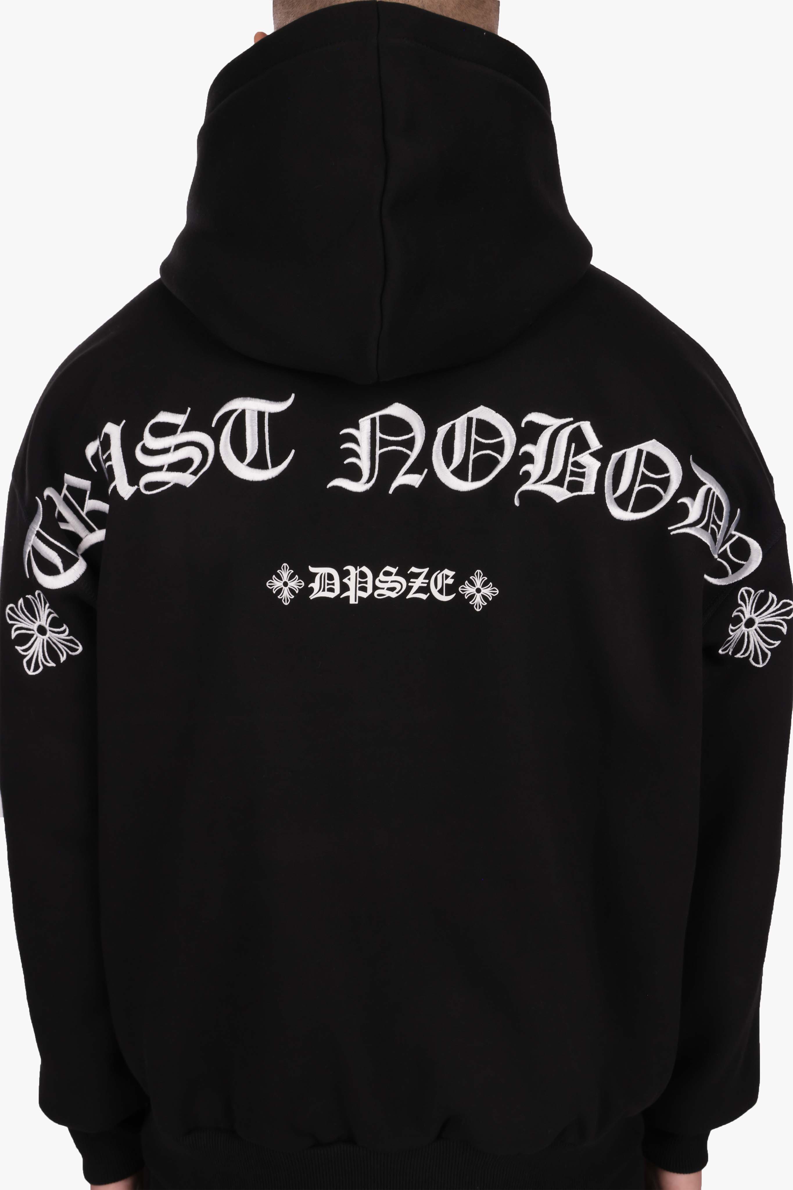 HEAVY OVERSIZE ORNAMENT HOODIE BLACK WHITE