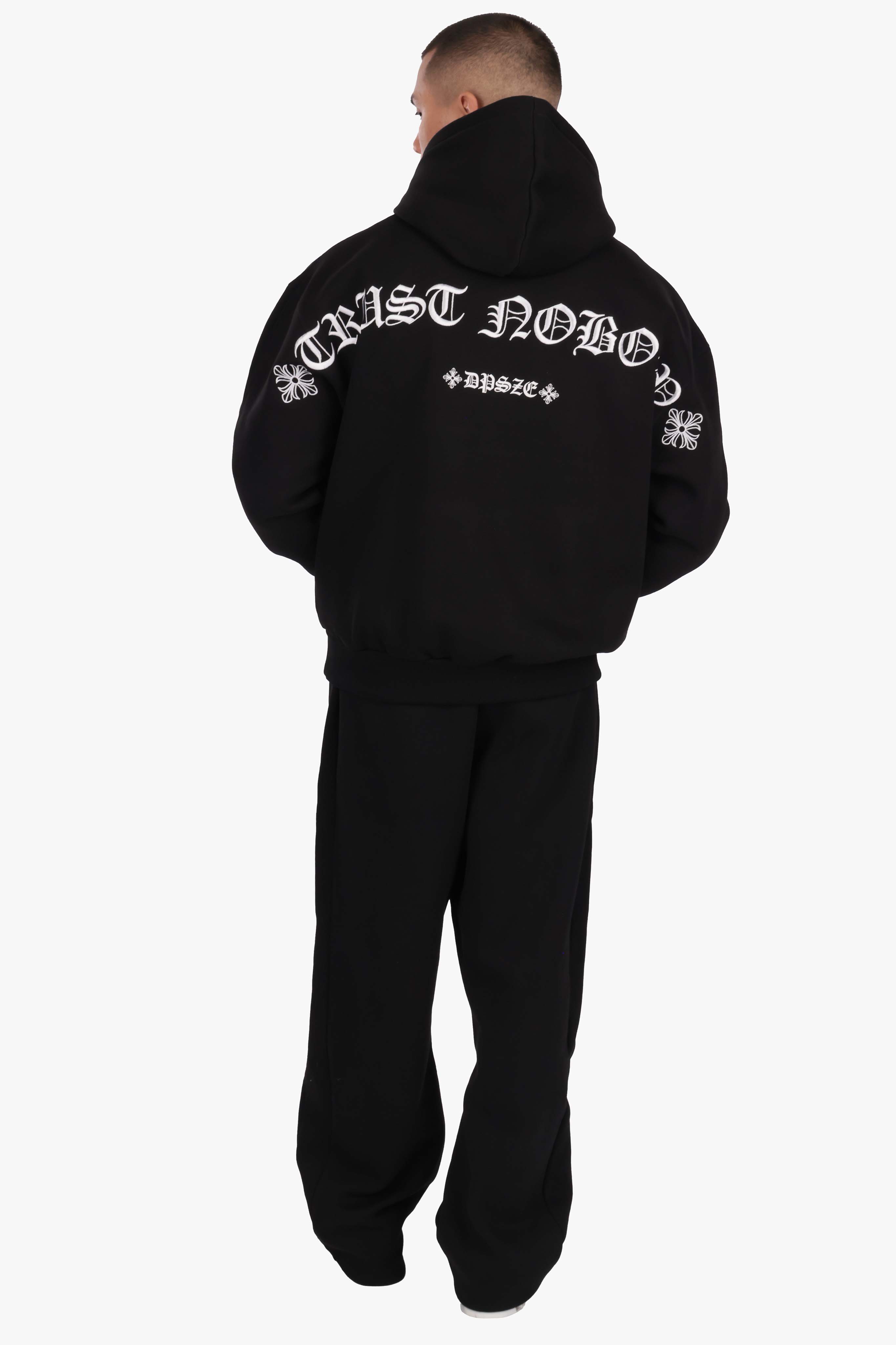 HEAVY OVERSIZE ORNAMENT HOODIE BLACK WHITE
