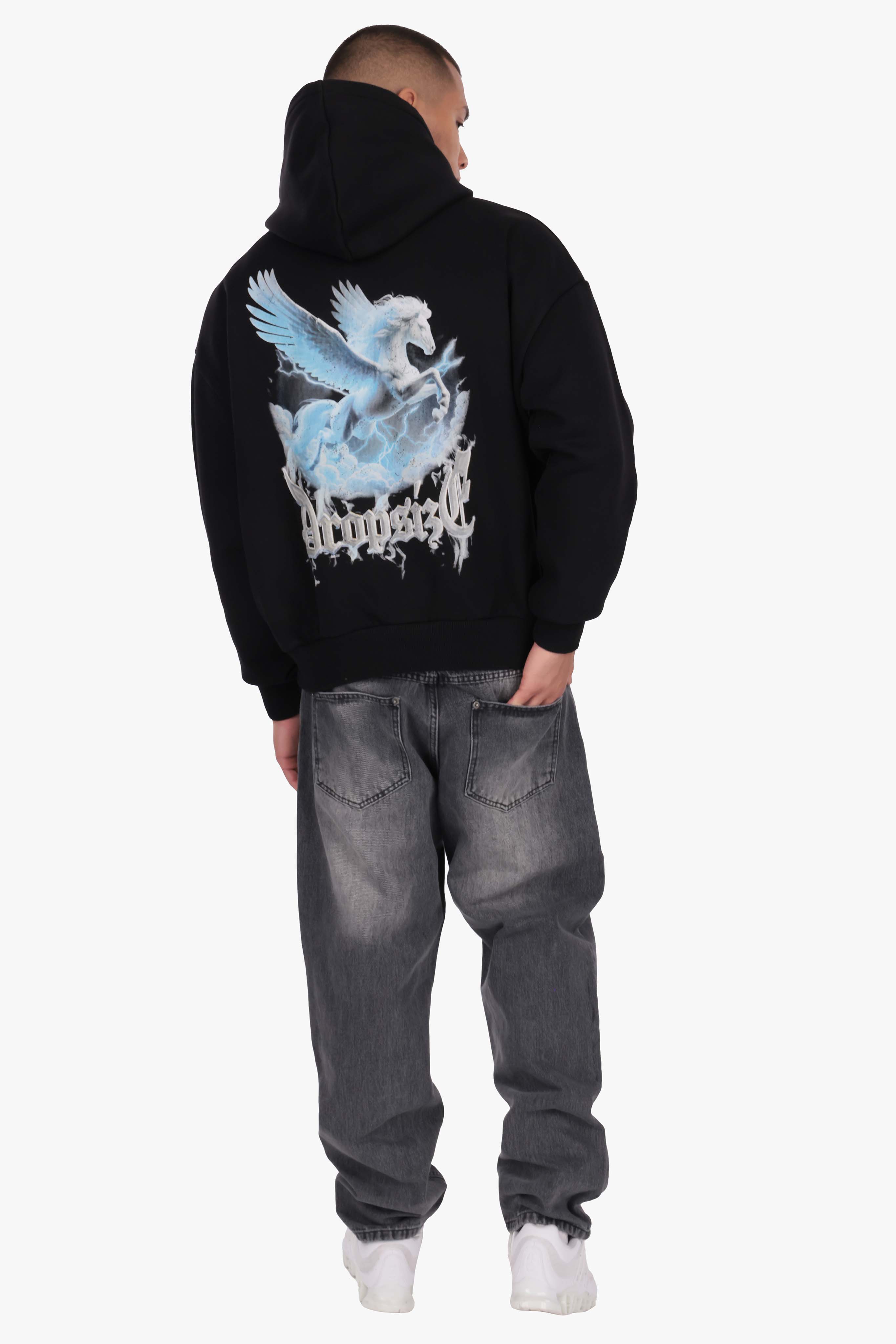 HEAVY OVERSIZE PEGASUS HOODIE BLACK