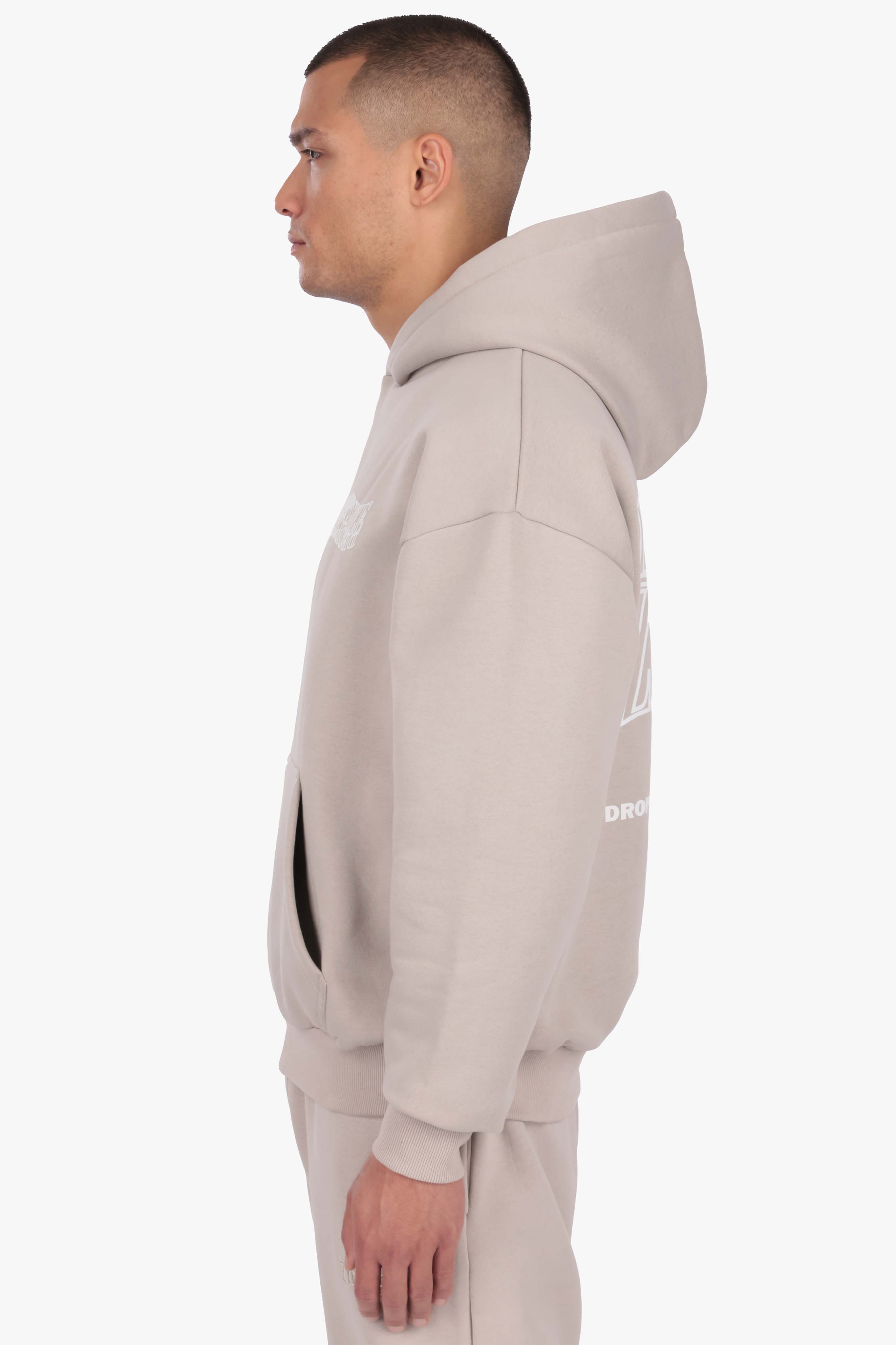 HEAVY OVERSIZE MIRRORED LOGO HOODIE PUMIC STONE