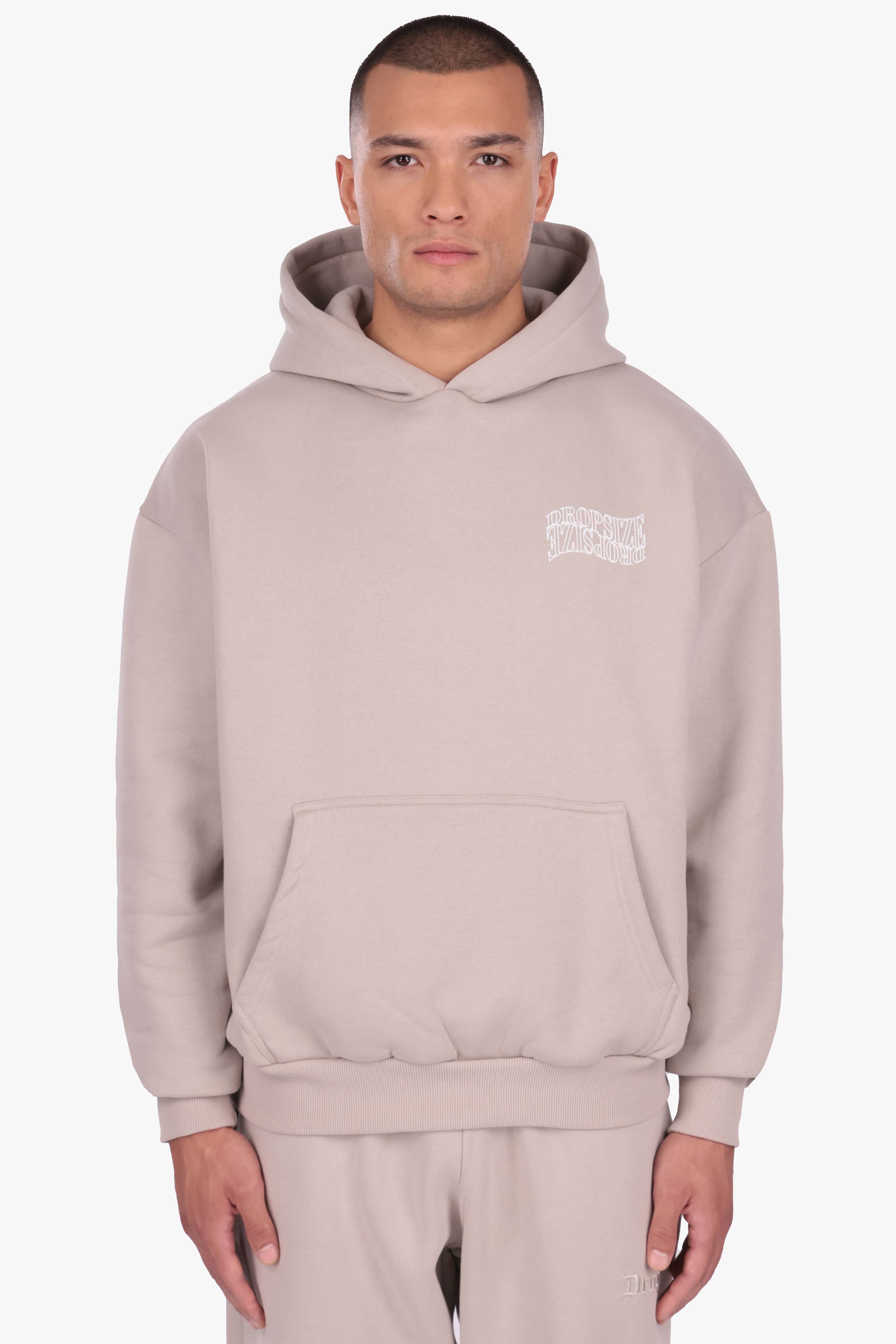 HEAVY OVERSIZE MIRRORED LOGO HOODIE PUMIC STONE