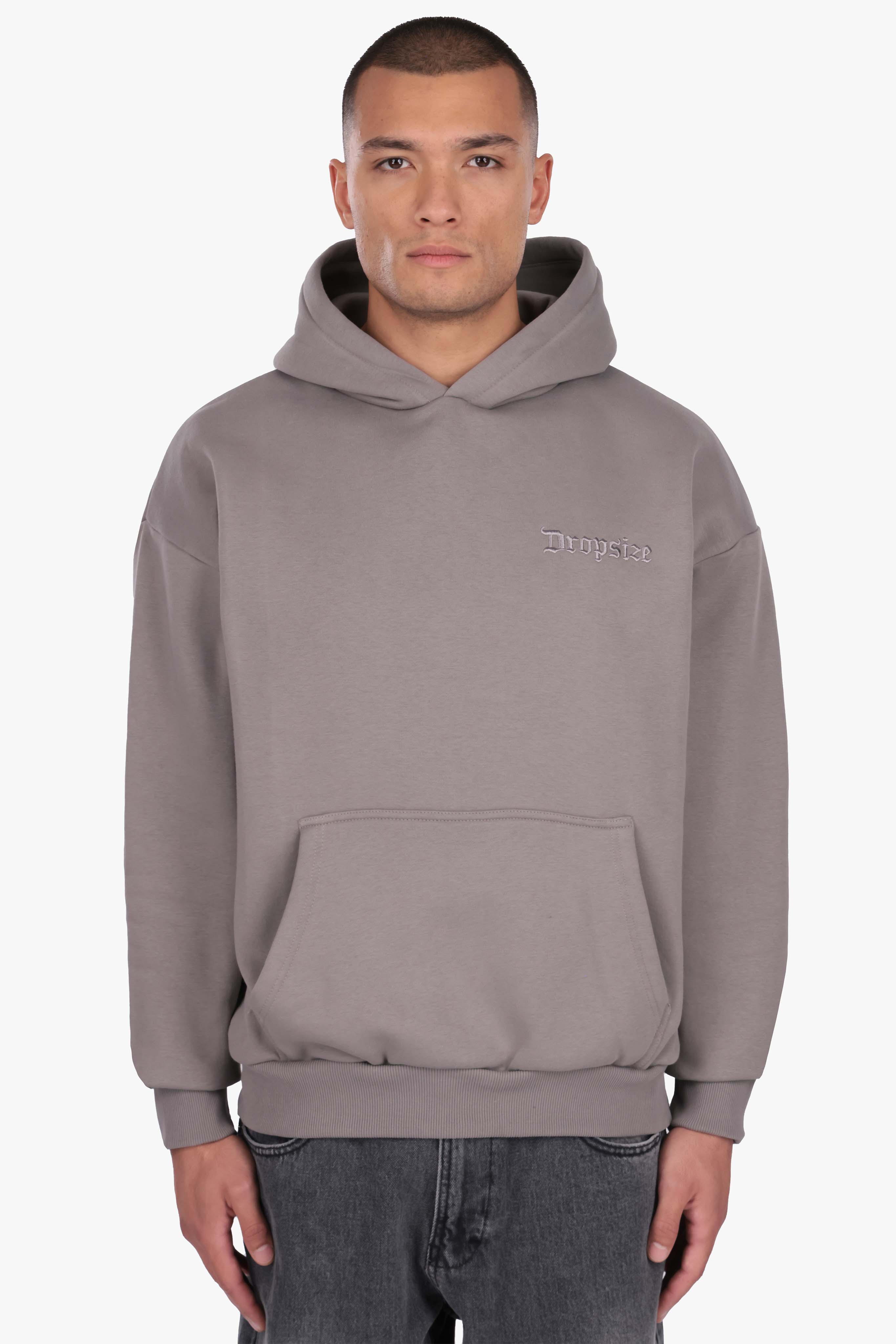 HEAVY OVERSIZE EMBO HOODIE DARK GREY