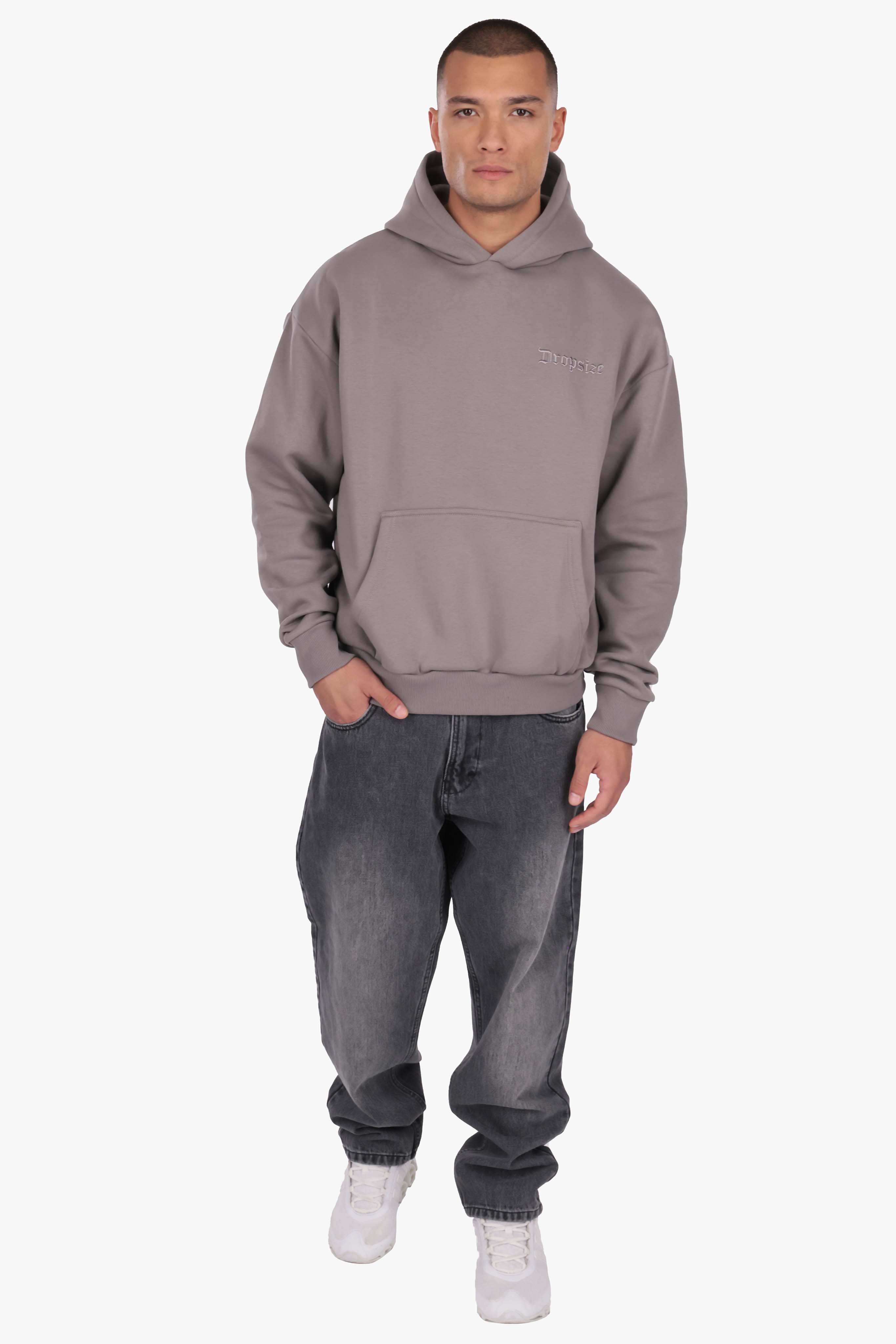 HEAVY OVERSIZE EMBO HOODIE DARK GREY