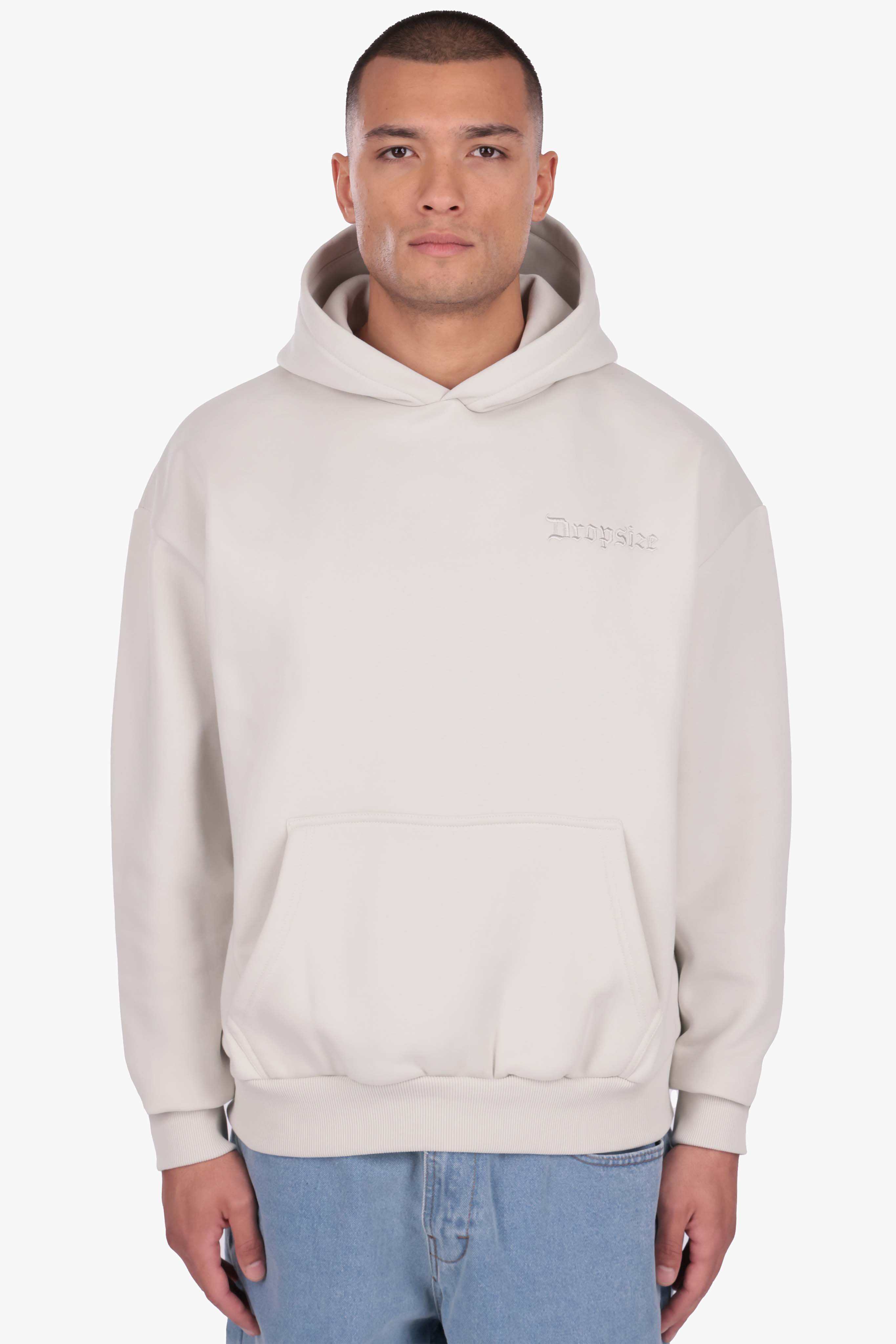 HEAVY OVERSIZE EMBO HOODIE LIGHT GREY