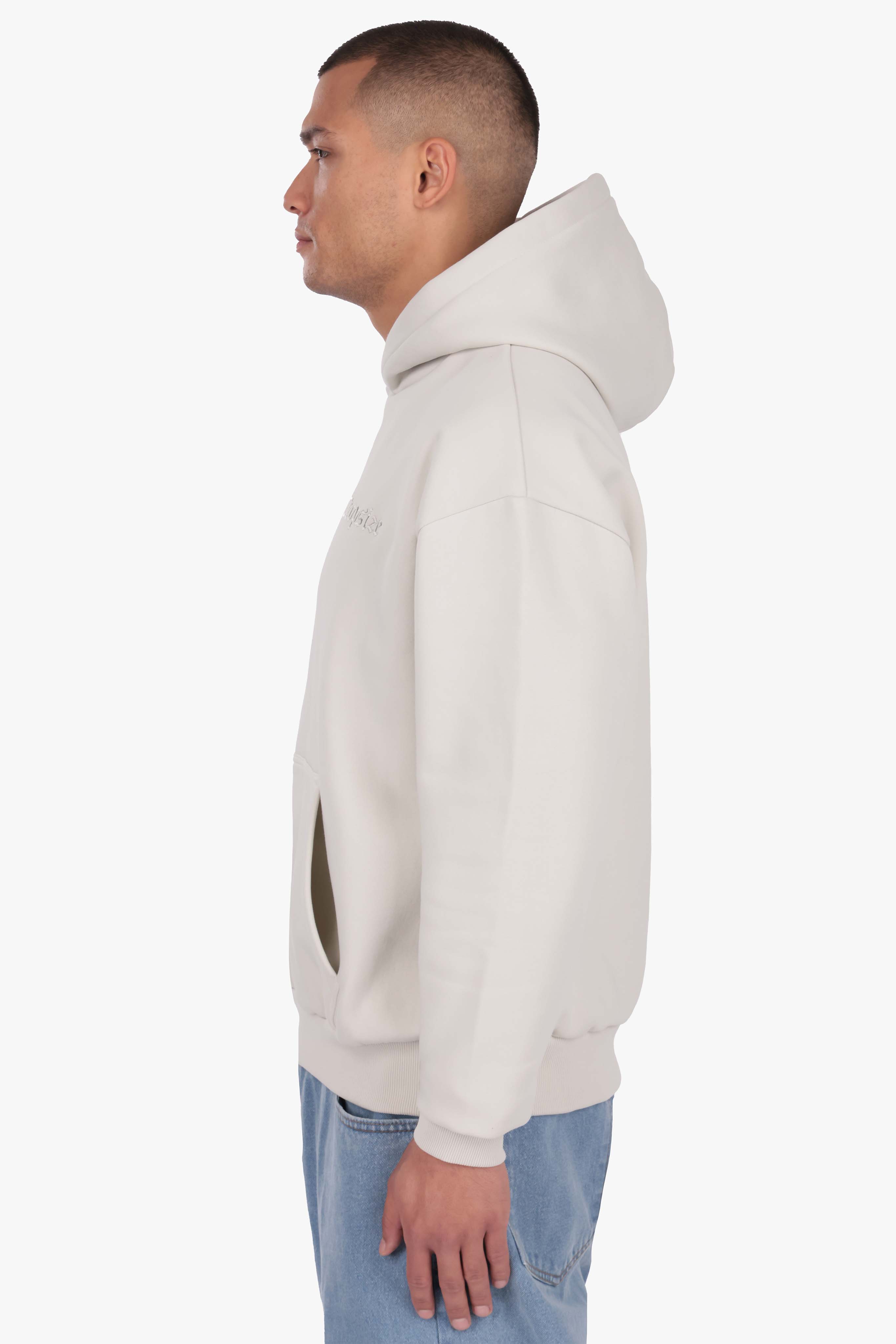 HEAVY OVERSIZE EMBO HOODIE LIGHT GREY