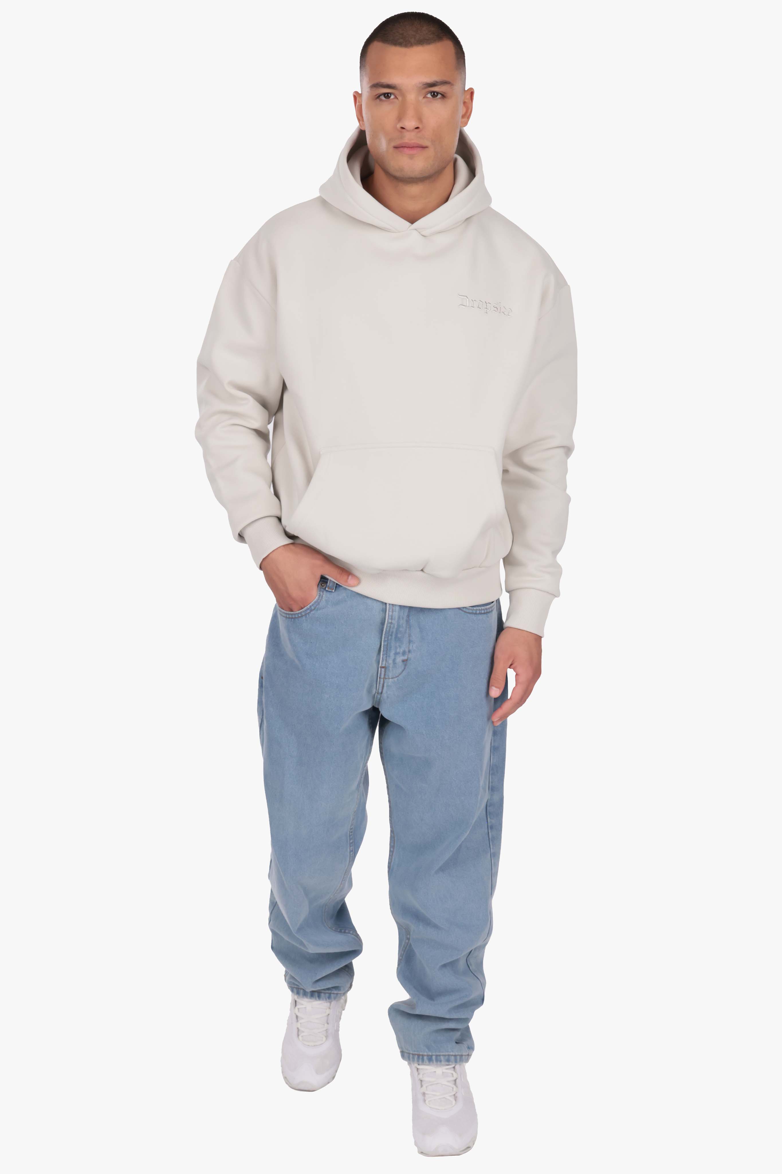 HEAVY OVERSIZE EMBO HOODIE LIGHT GREY