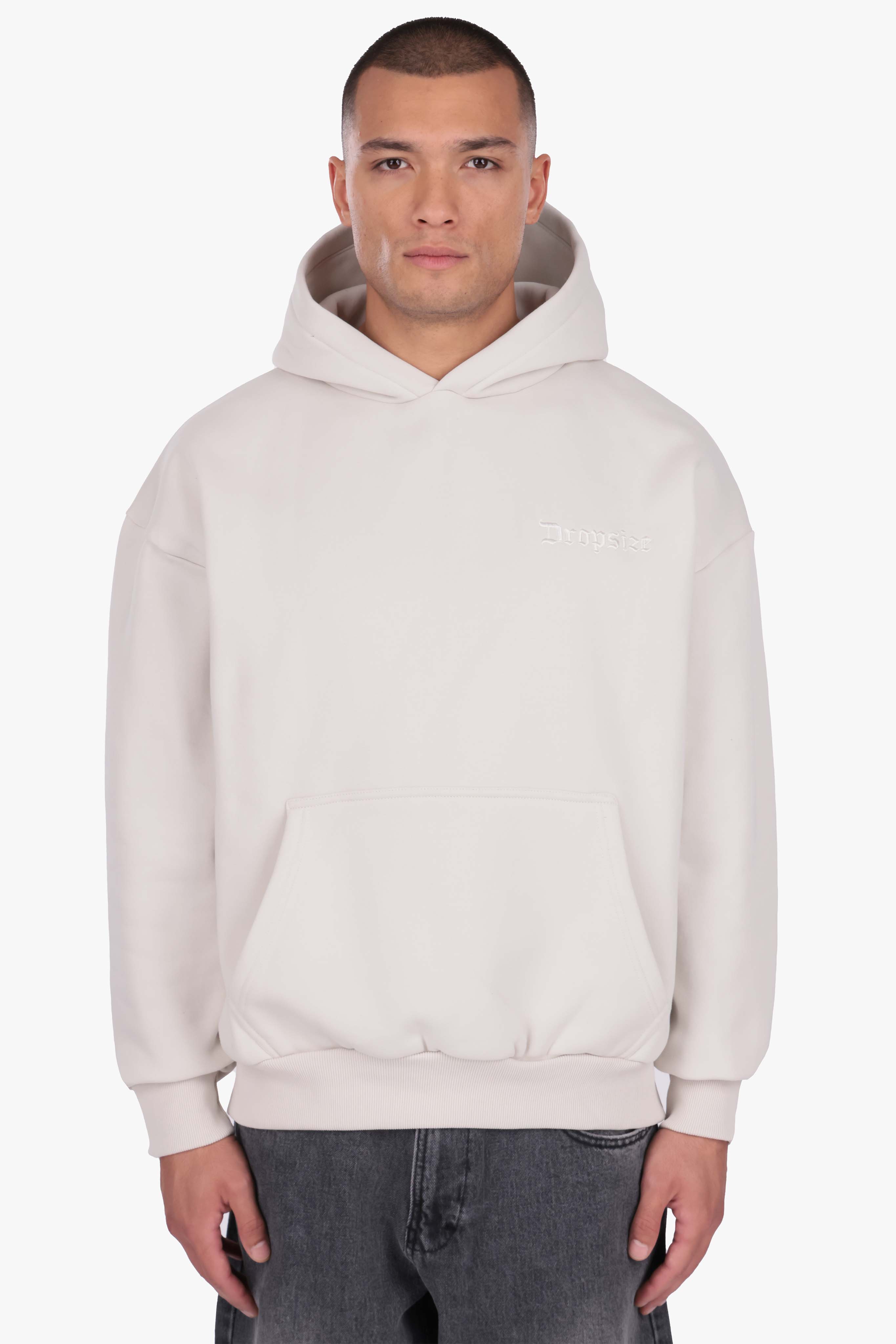 HEAVY OVERSIZE EMBO HOODIE LILY WHITE