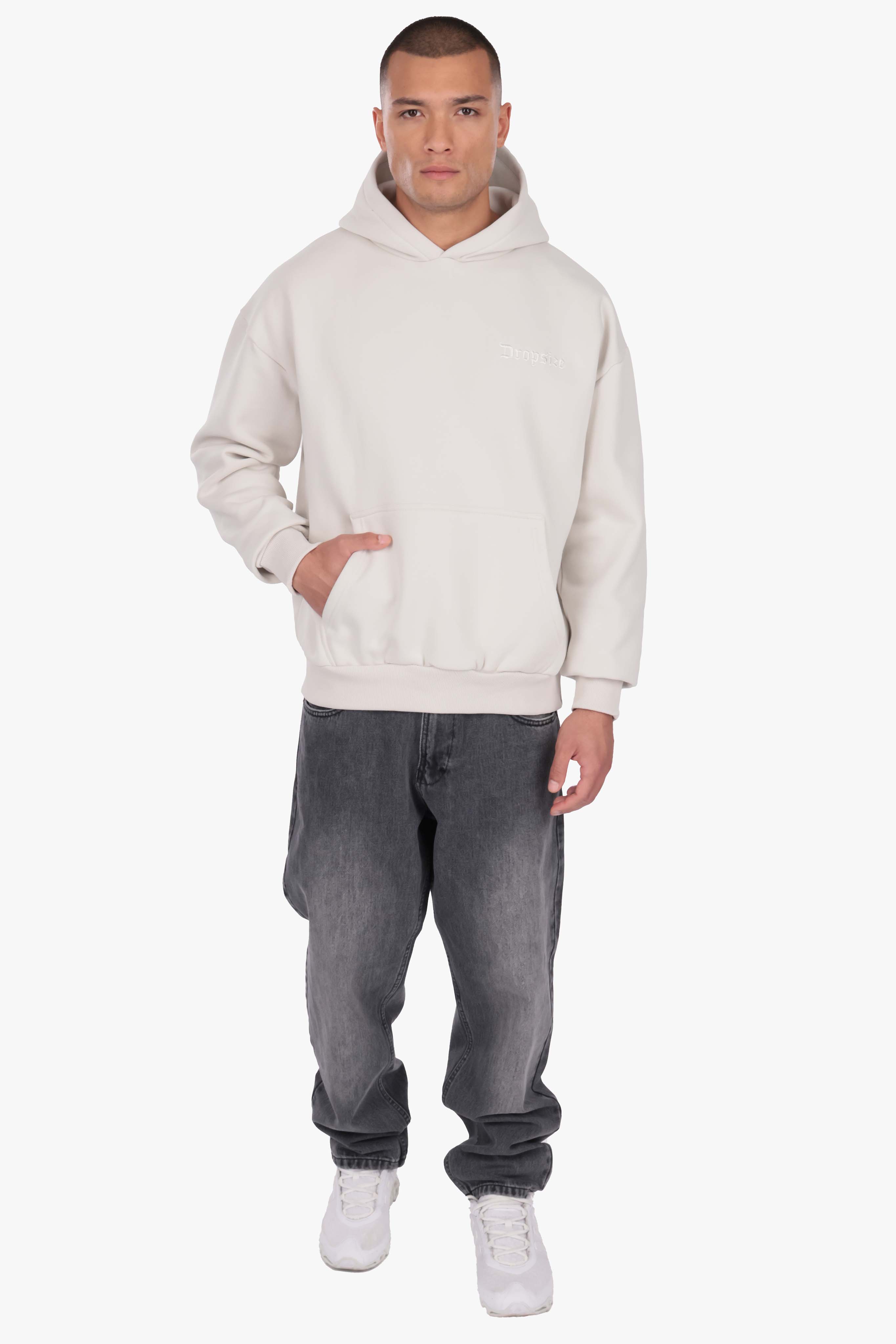 HEAVY OVERSIZE EMBO HOODIE LILY WHITE