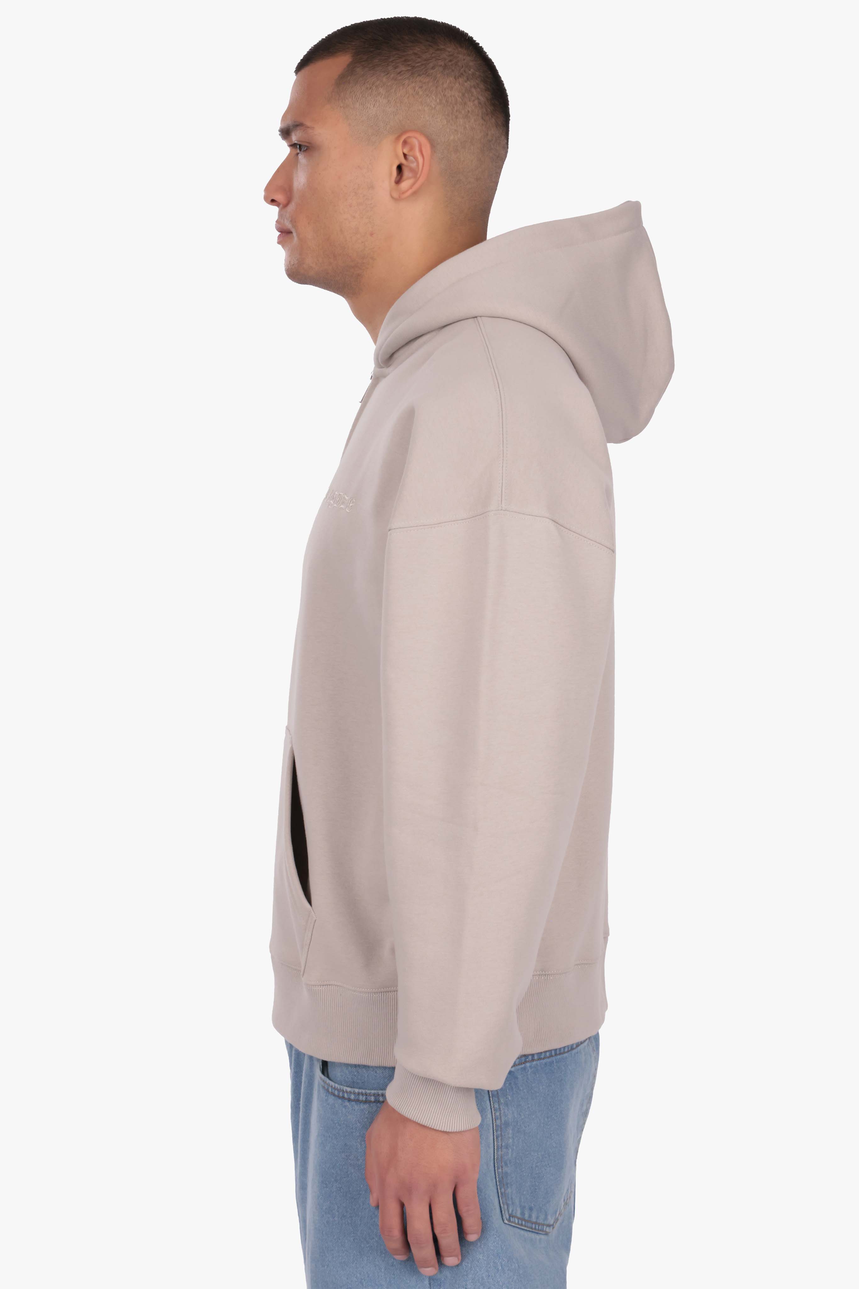 HEAVY OVERSIZE LOGO ZIP HOODIE BEIGE