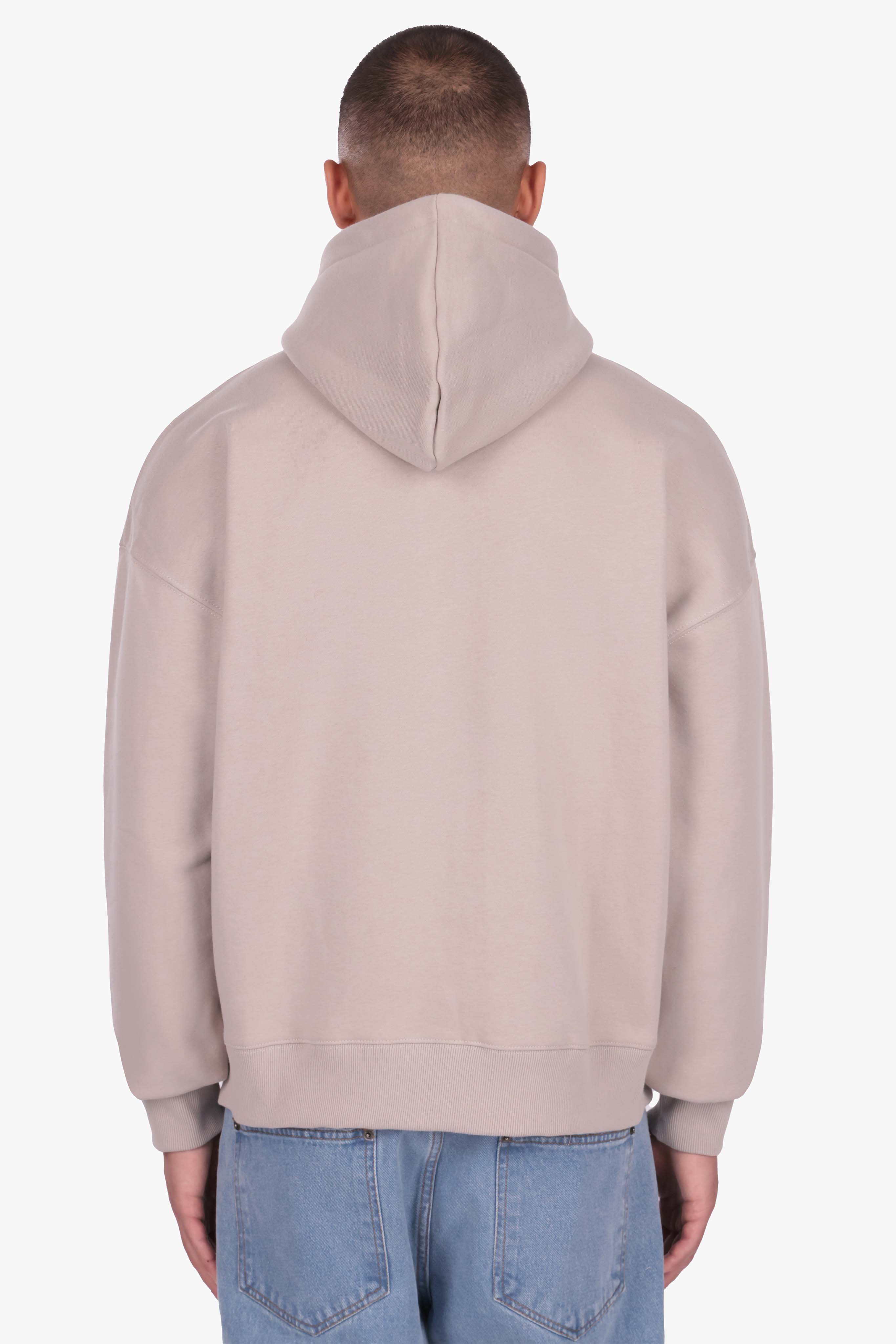 HEAVY OVERSIZE LOGO ZIP HOODIE BEIGE