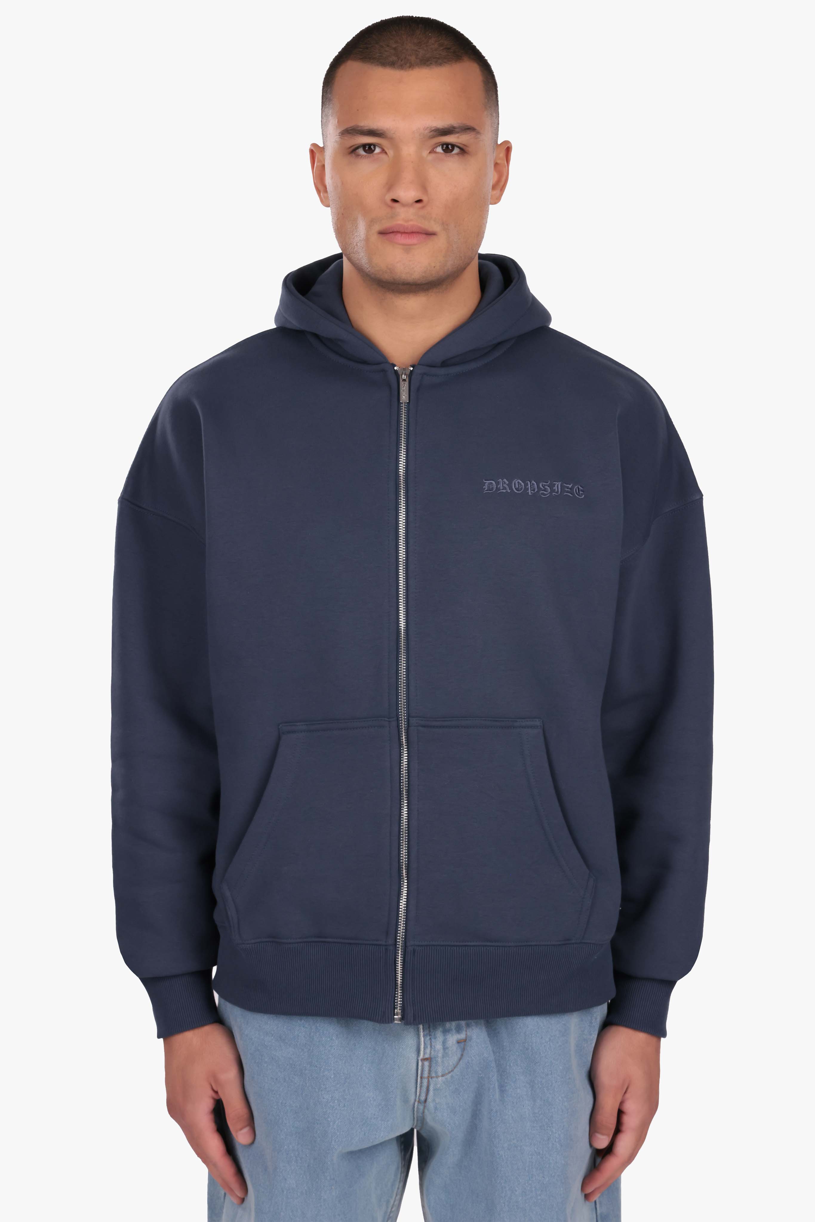 HEAVY OVERSIZE LOGO ZIP HOODIE DARK BLUE