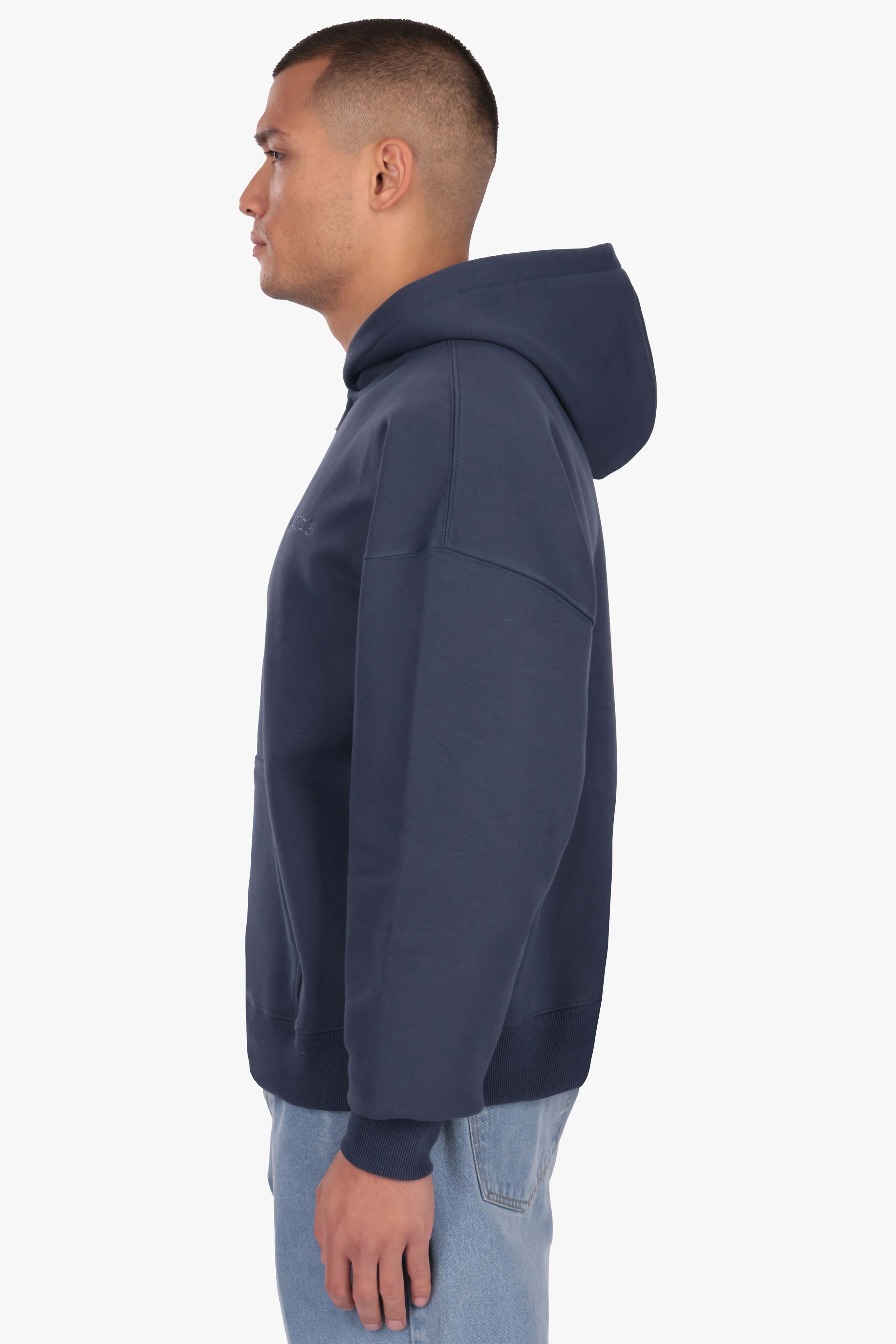 HEAVY OVERSIZE LOGO ZIP HOODIE DARK BLUE