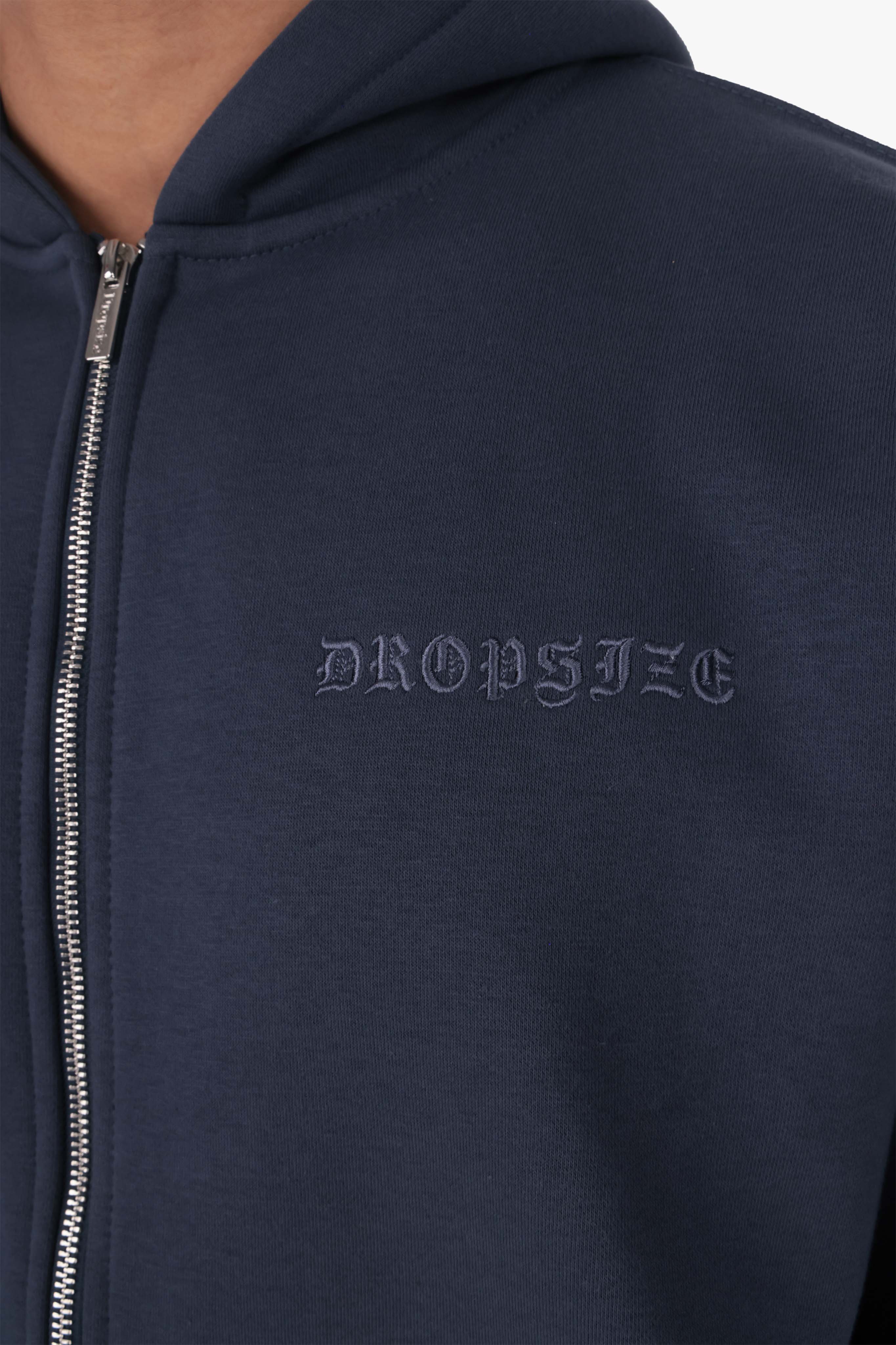 HEAVY OVERSIZE LOGO ZIP HOODIE DARK BLUE