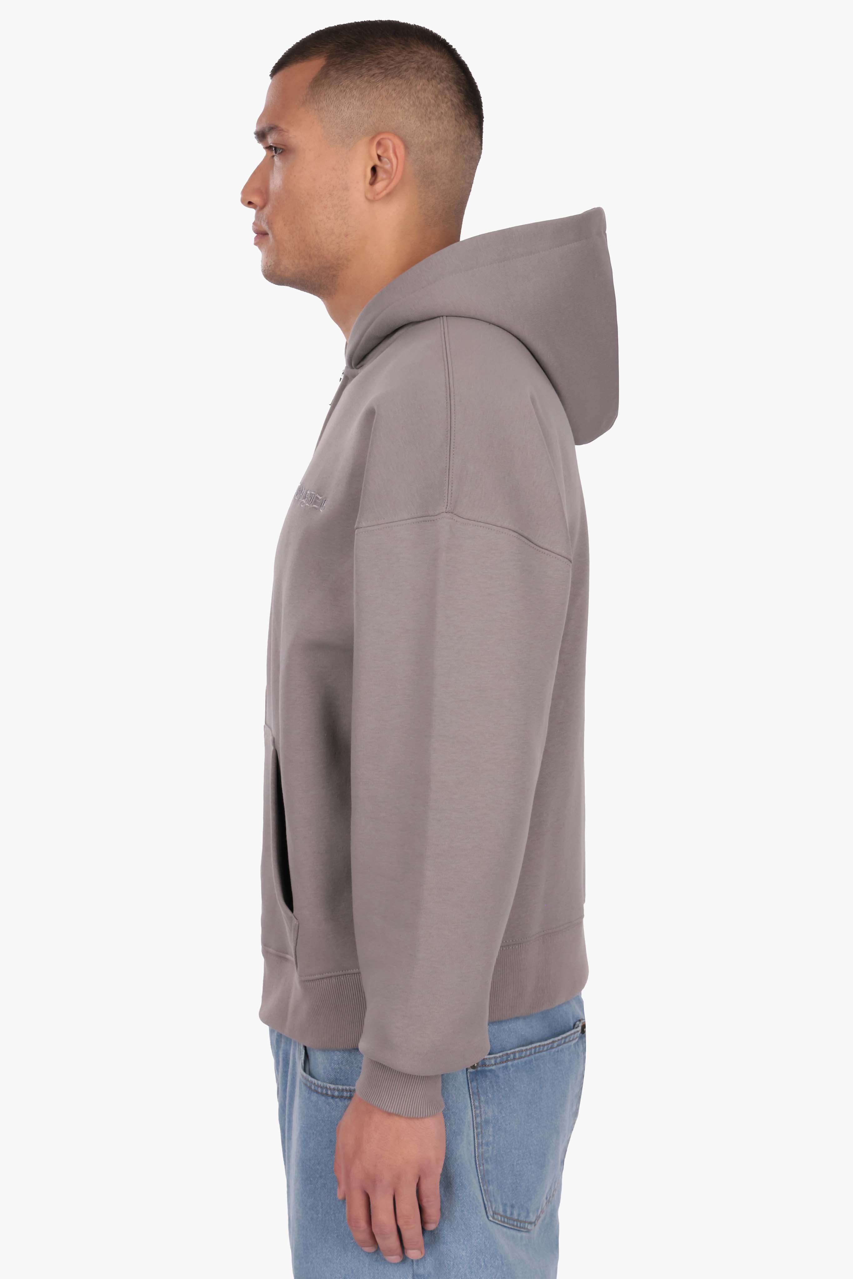 HEAVY OVERSIZE LOGO ZIP HOODIE DARK GREY