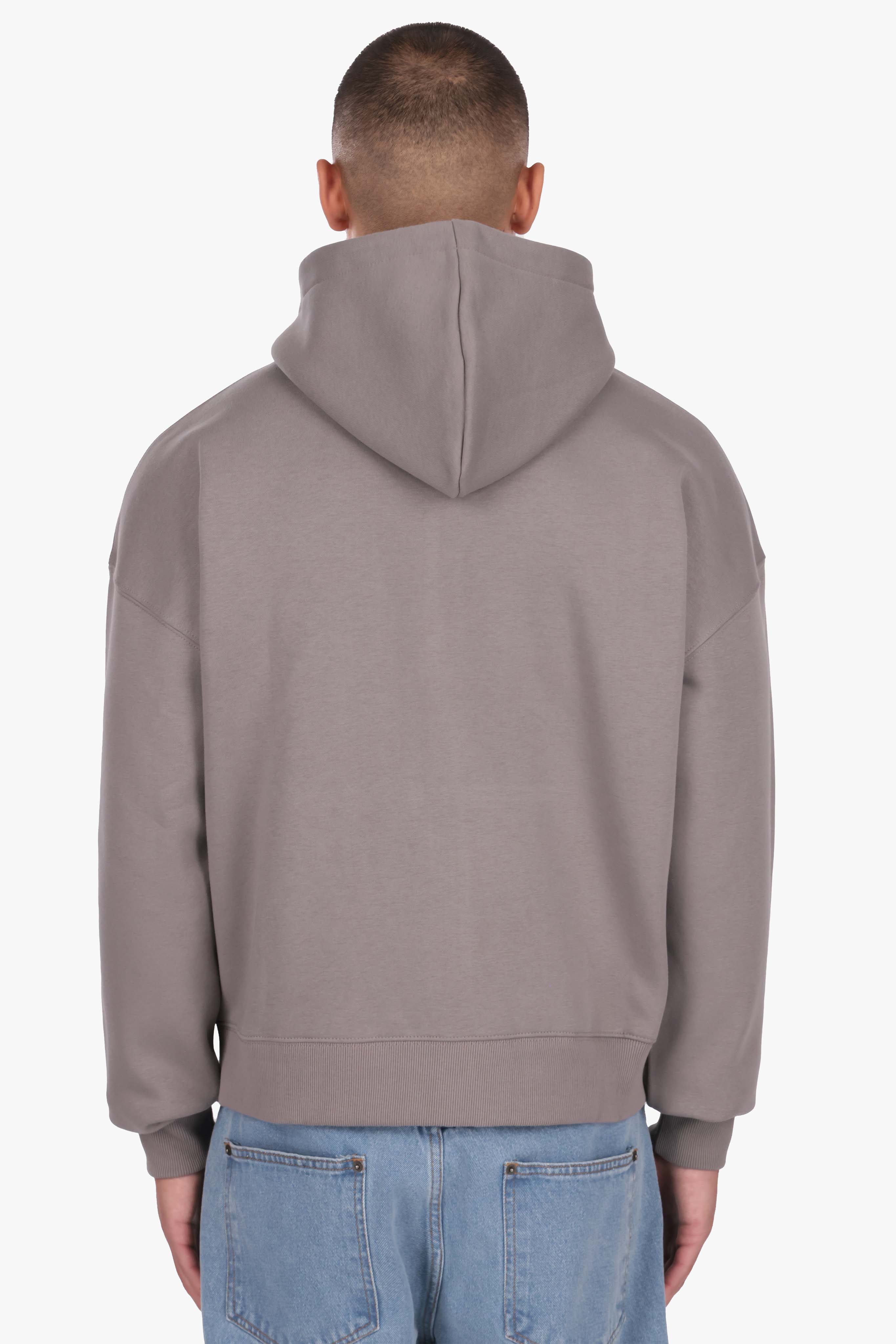 HEAVY OVERSIZE LOGO ZIP HOODIE DARK GREY