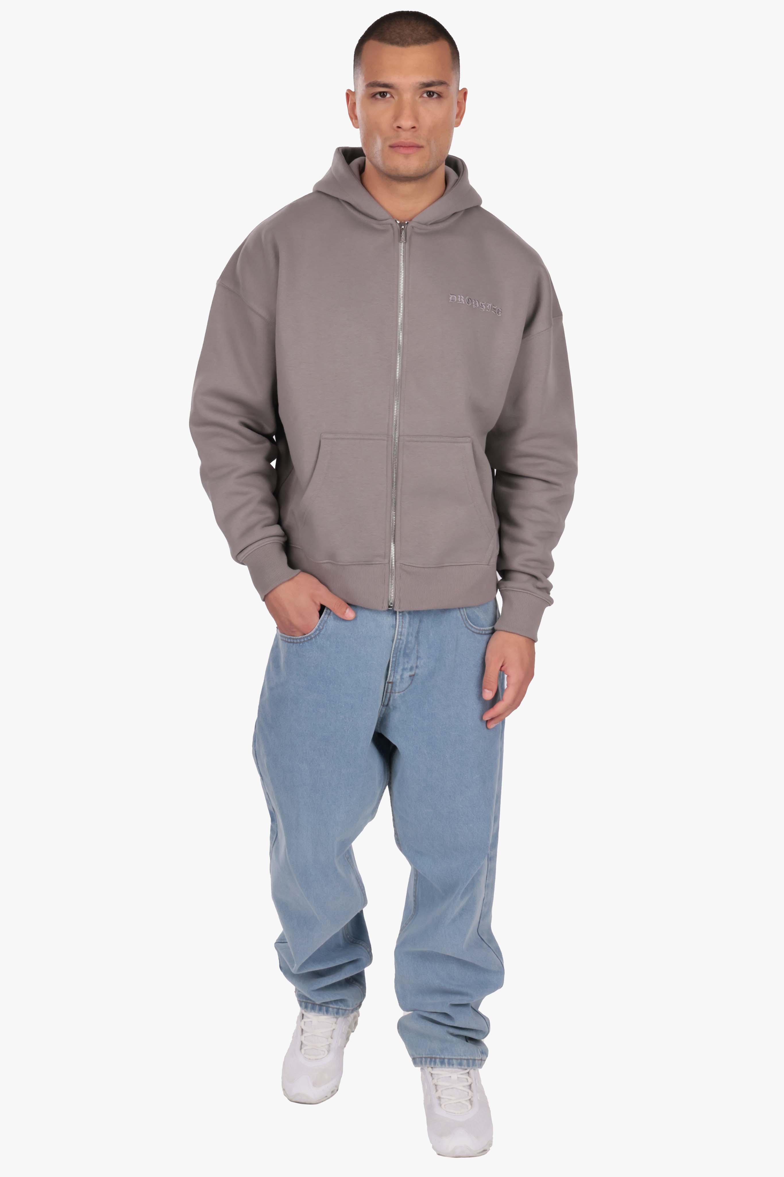 HEAVY OVERSIZE LOGO ZIP HOODIE DARK GREY