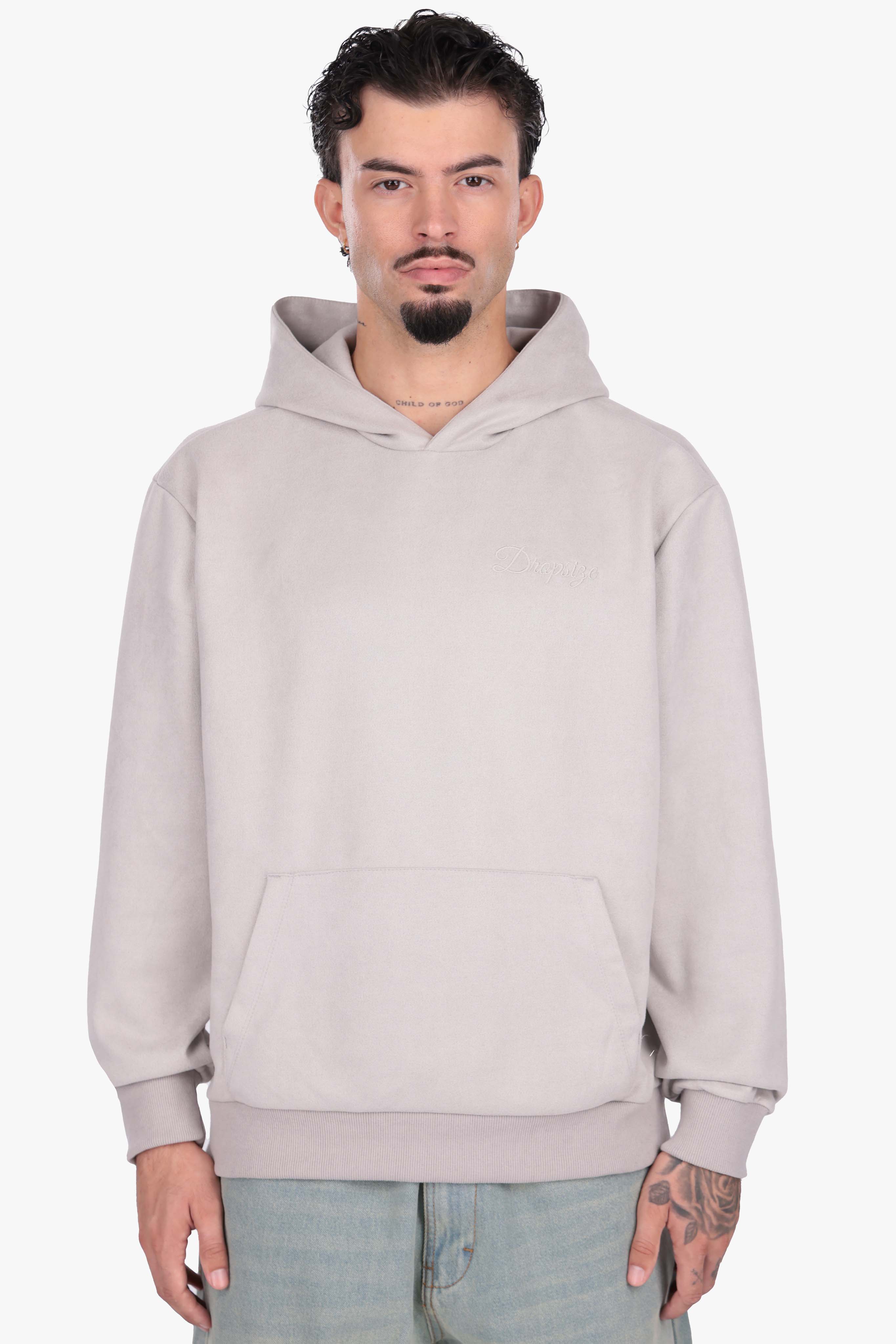 SUEDE HOODIE LIGHT GREY