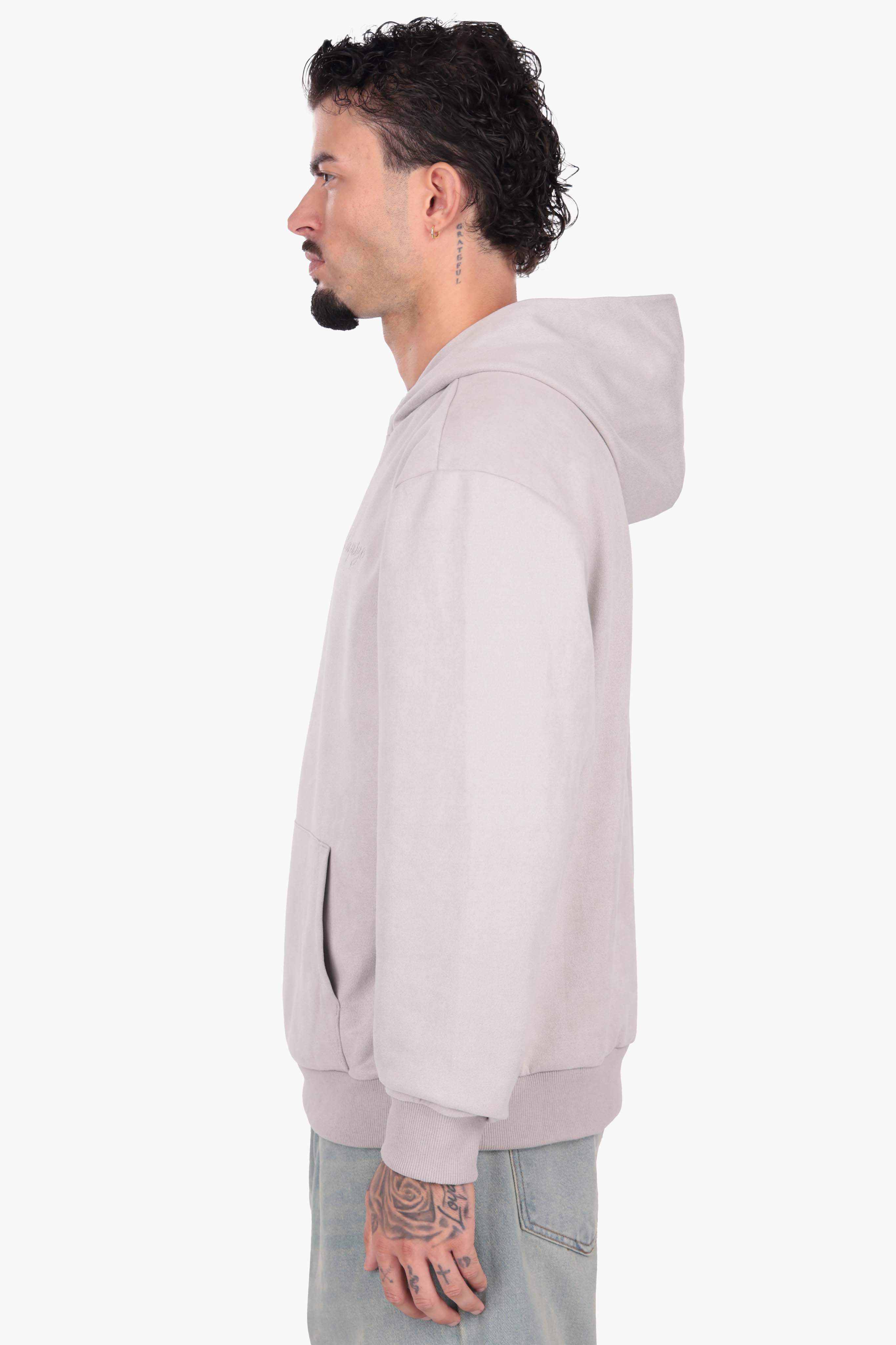 SUEDE HOODIE LIGHT GREY