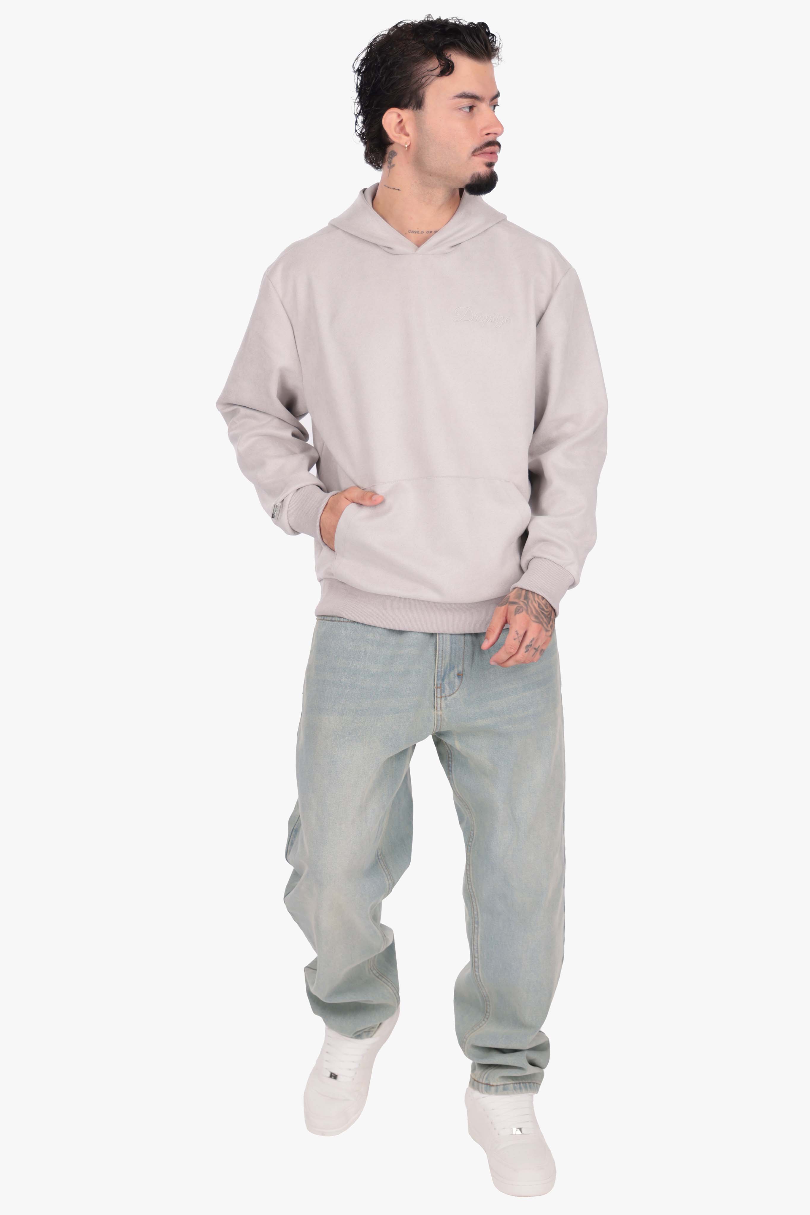 SUEDE HOODIE LIGHT GREY