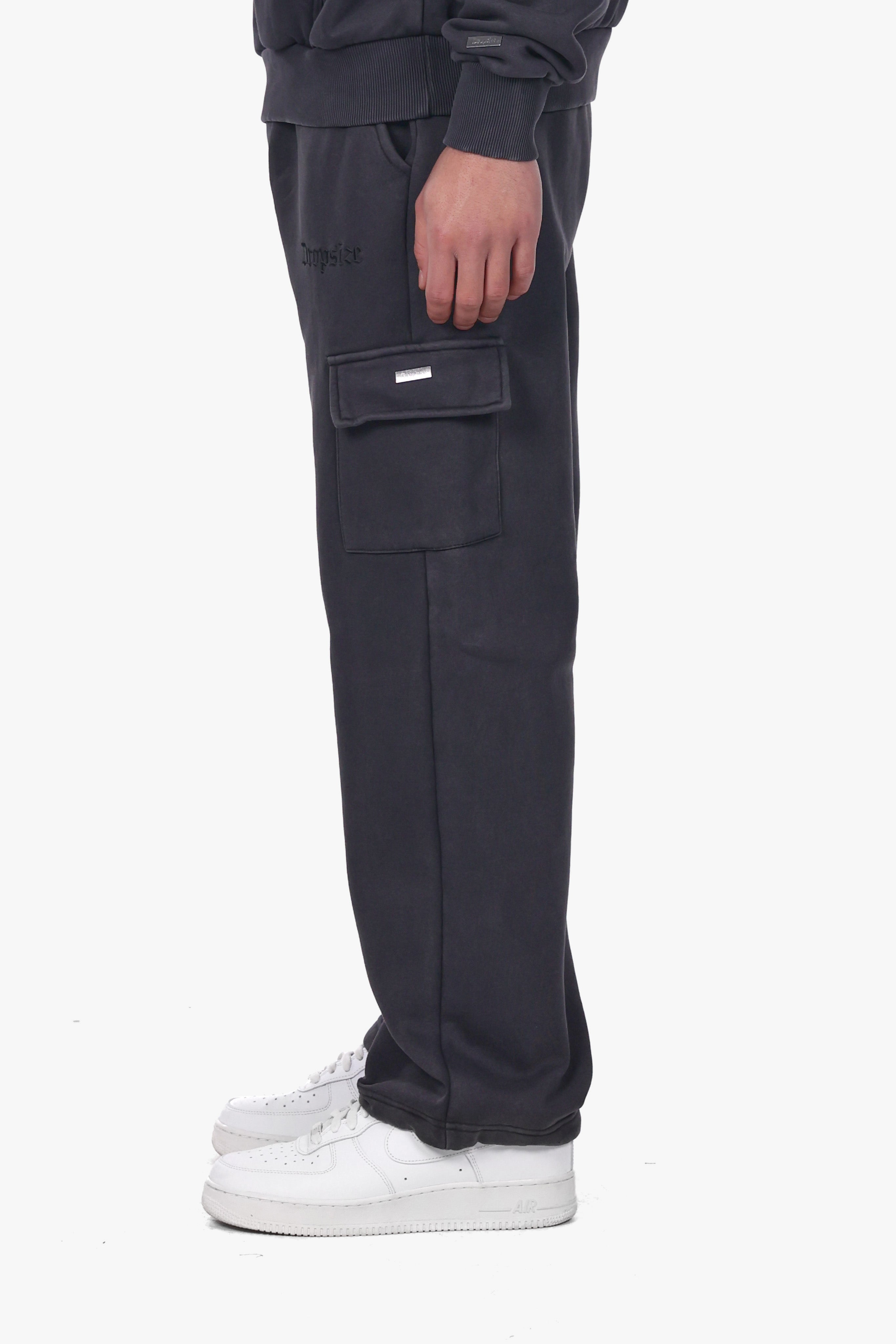 CARGO LOOSE FIT SWEATPANTS ACID WASHED BLACK