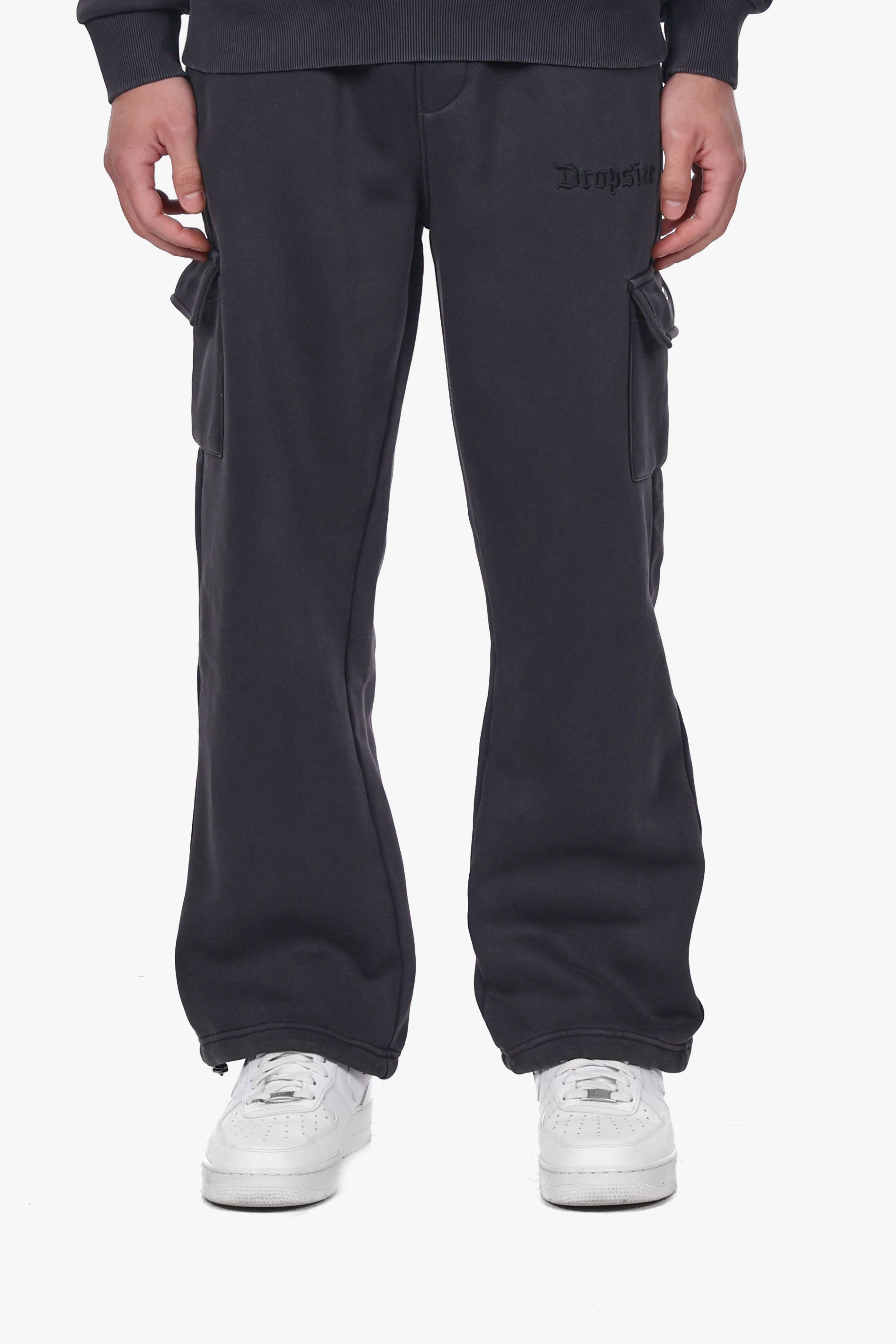 CARGO LOOSE FIT SWEATPANTS ACID WASHED BLACK