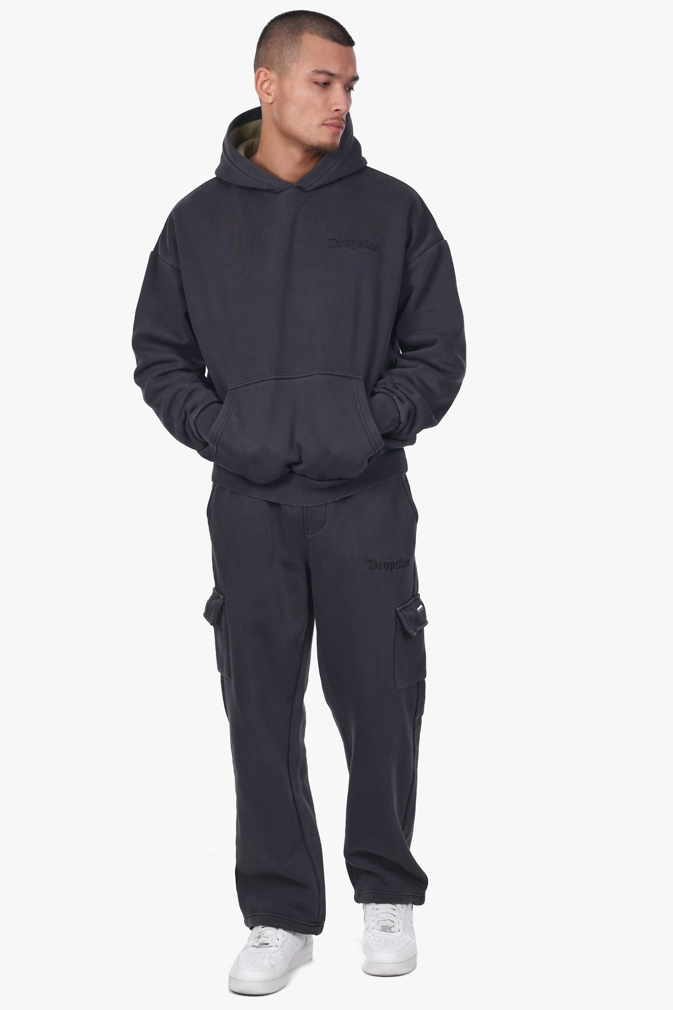 CARGO LOOSE FIT SWEATPANTS ACID WASHED BLACK