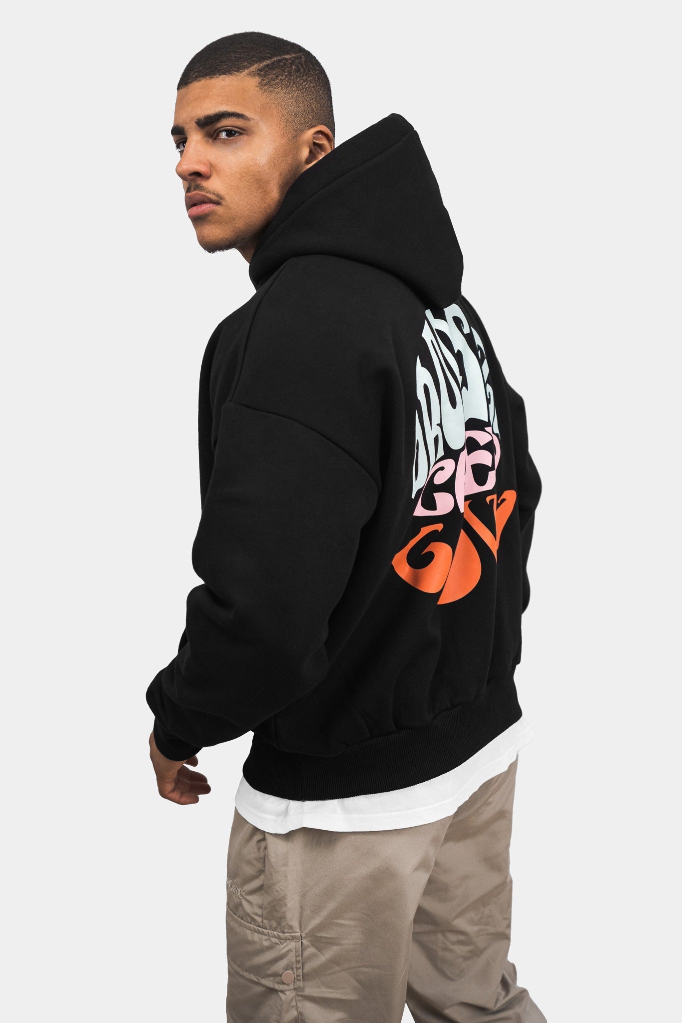HEAVY OVERSIZED CREW LOVE HOODIE BLACK