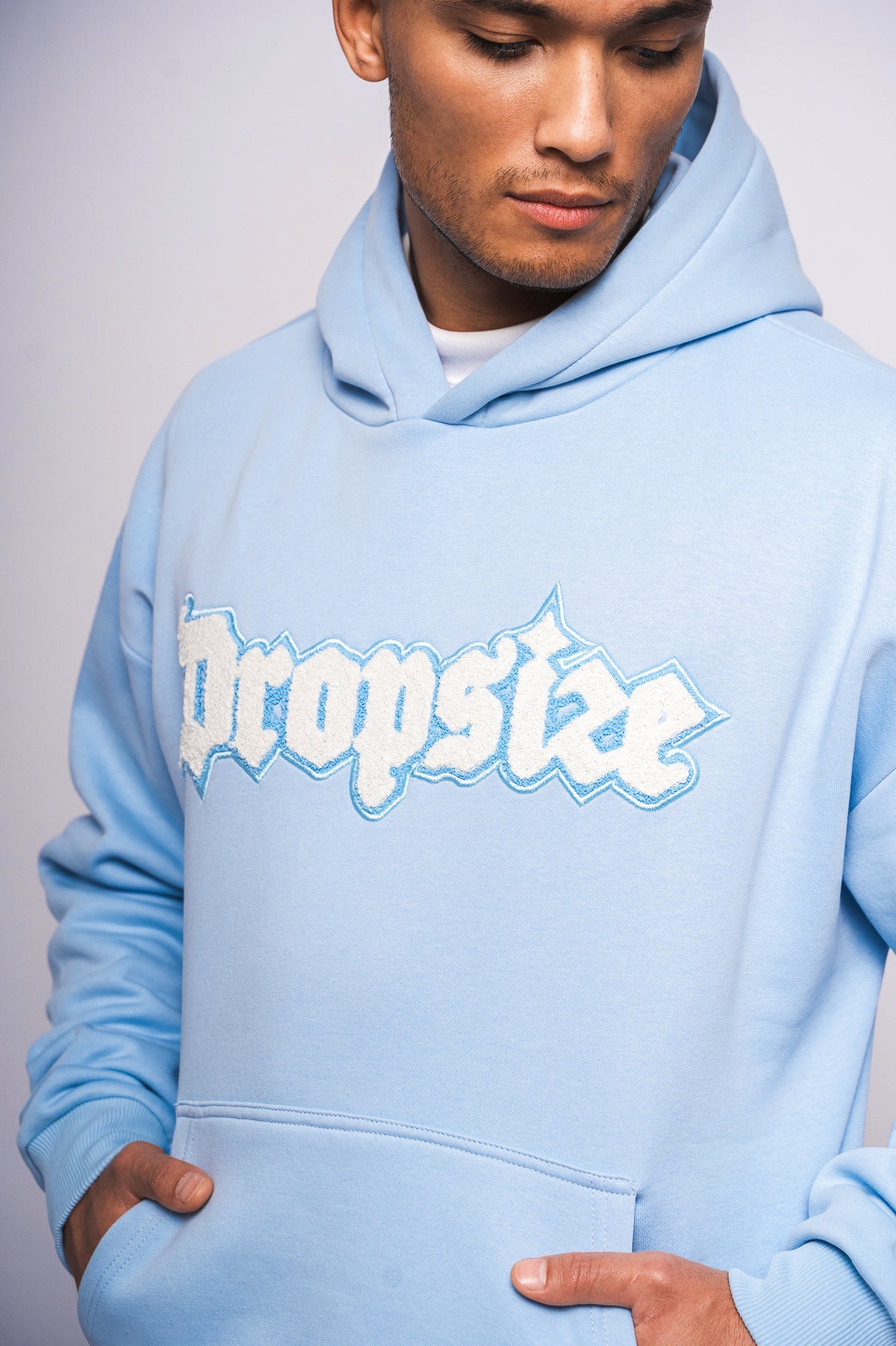 HEAVY OVERSIZE TERRY EMBO HOODIE BABY BLUE