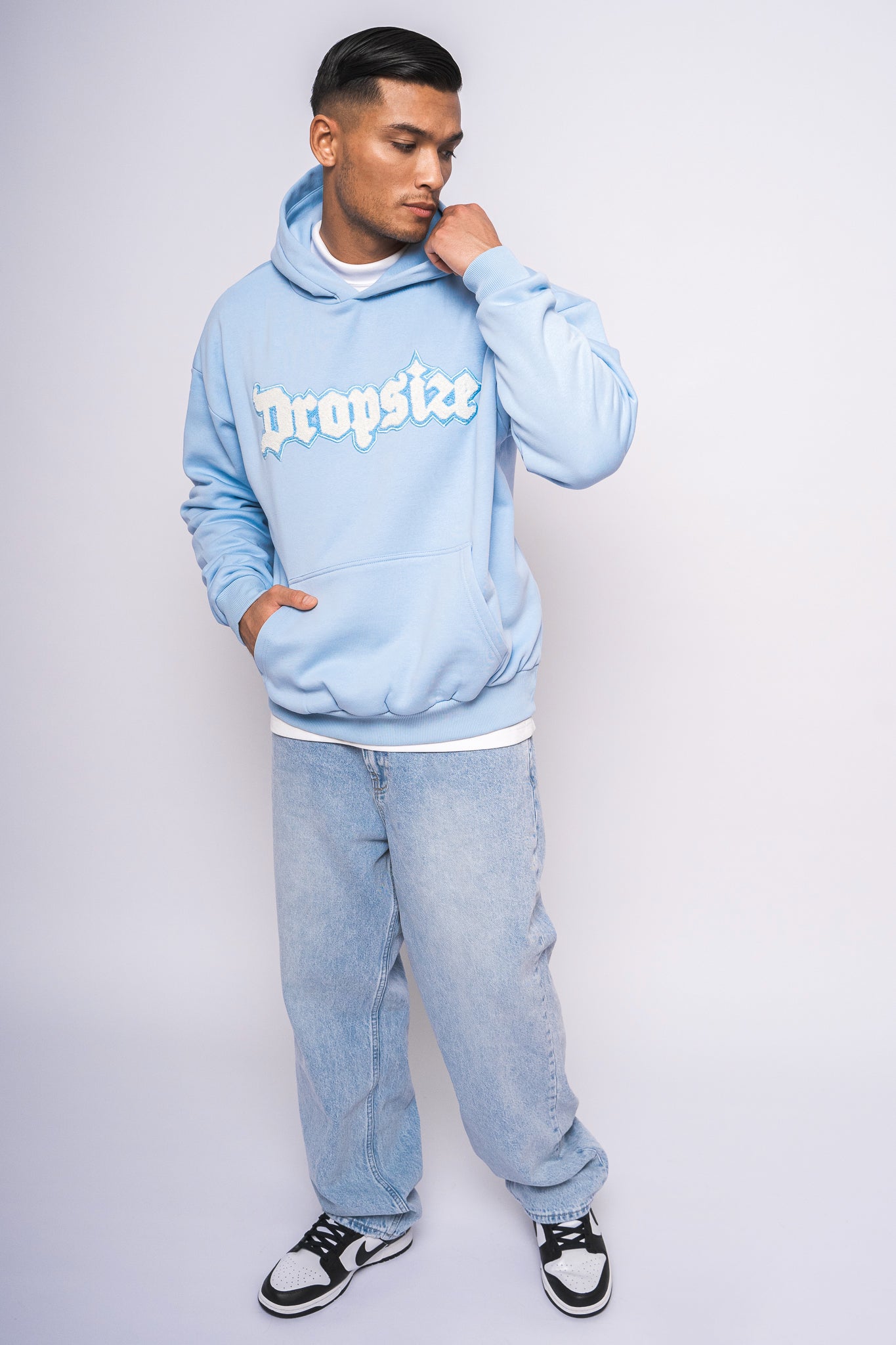HEAVY OVERSIZE TERRY EMBO HOODIE BABY BLUE