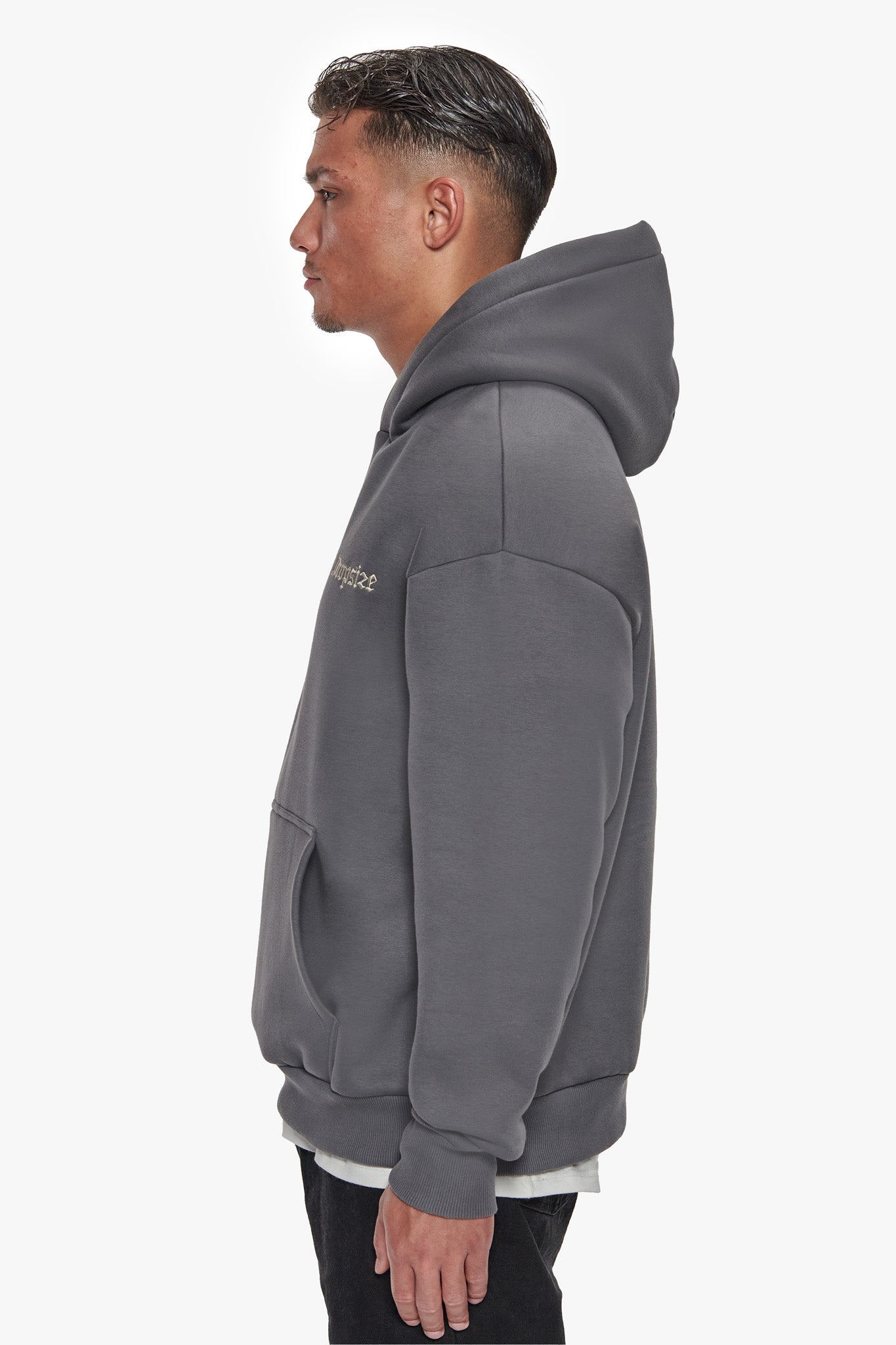 HEAVY OVERSIZE EMBO HOODIE GRAY / CREAM