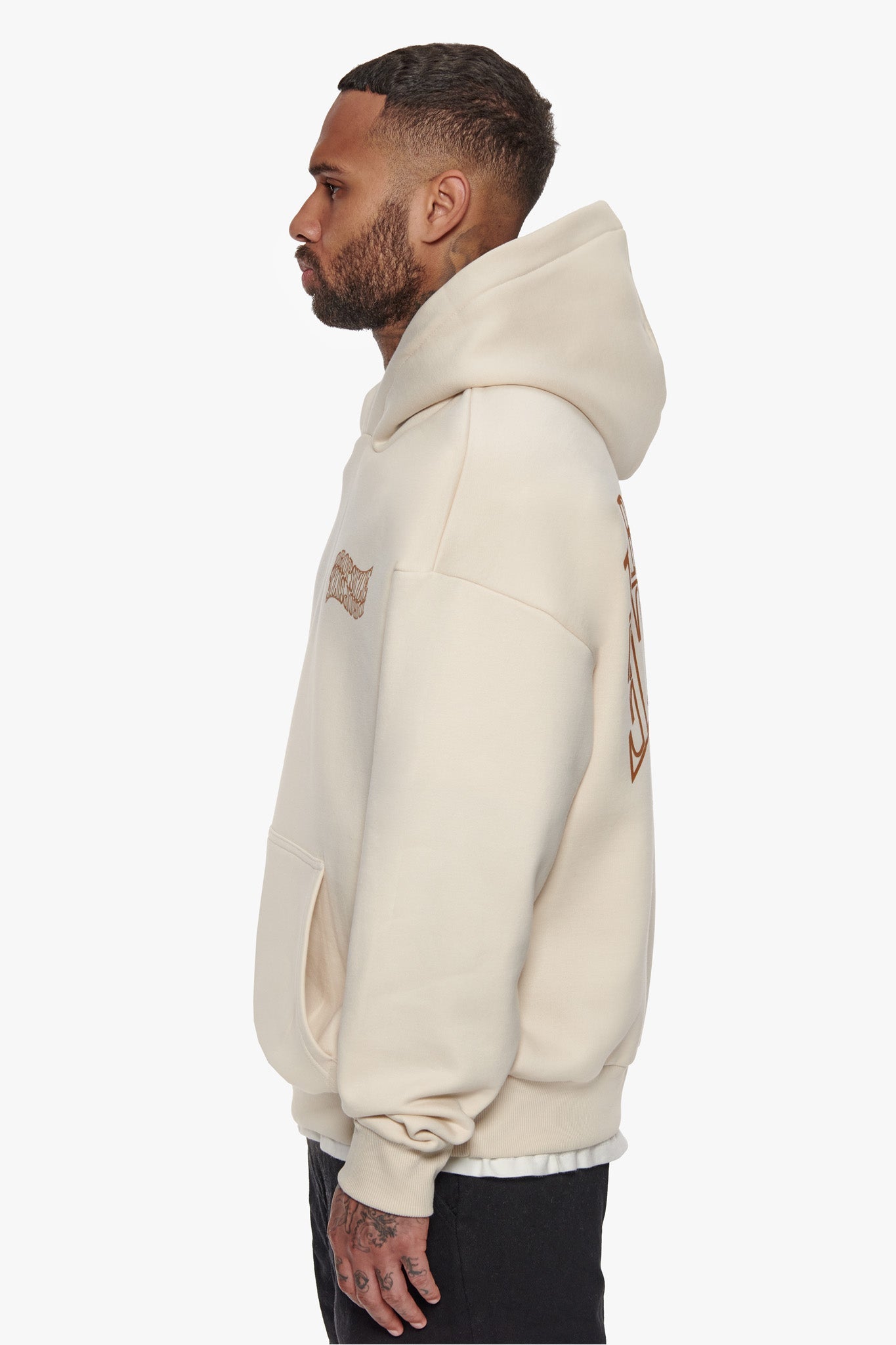 HEAVY OVERSIZE MIRRORED LOGO HOODIE COCONUT MILK