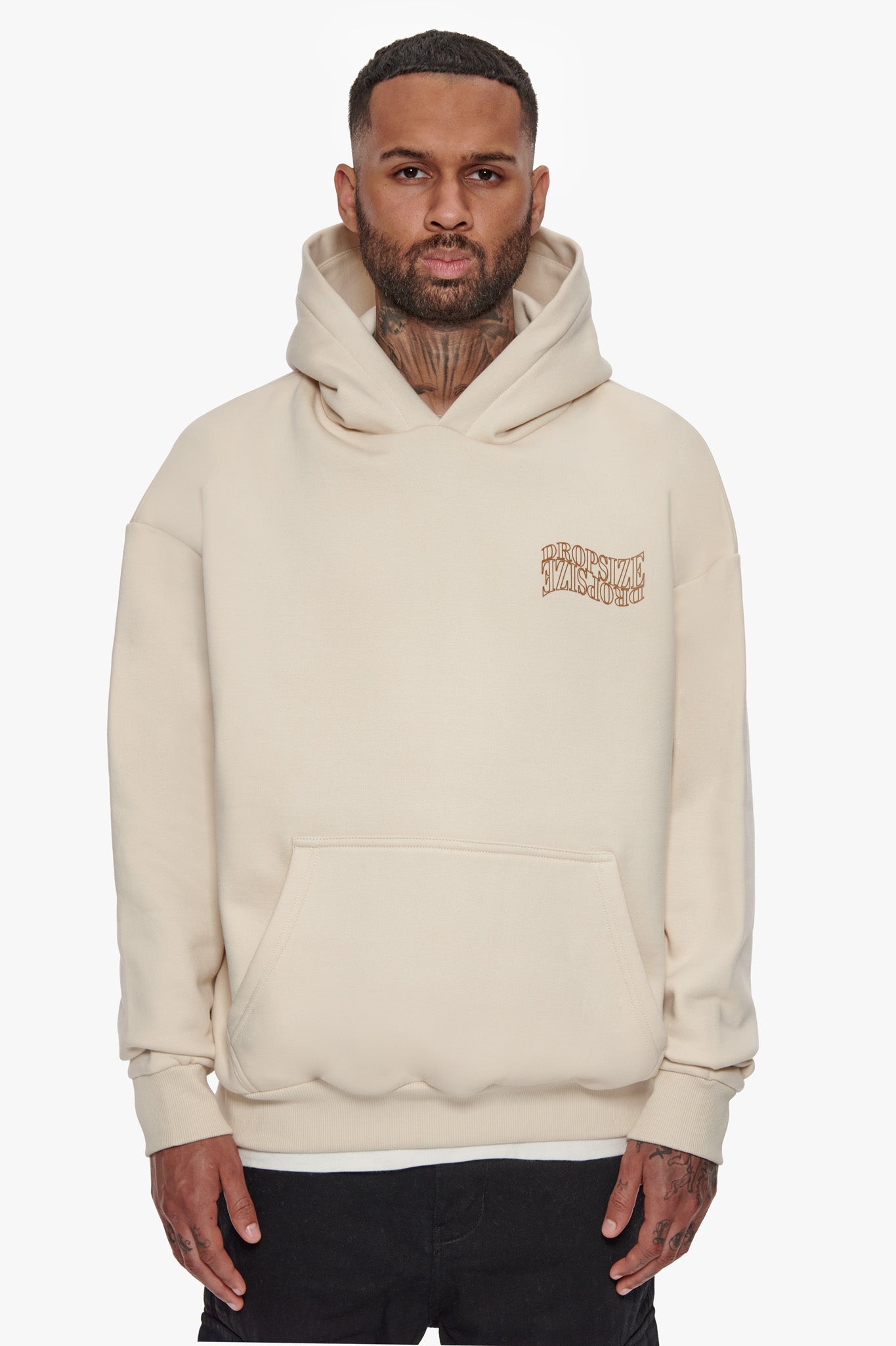 HEAVY OVERSIZE MIRRORED LOGO HOODIE COCONUT MILK