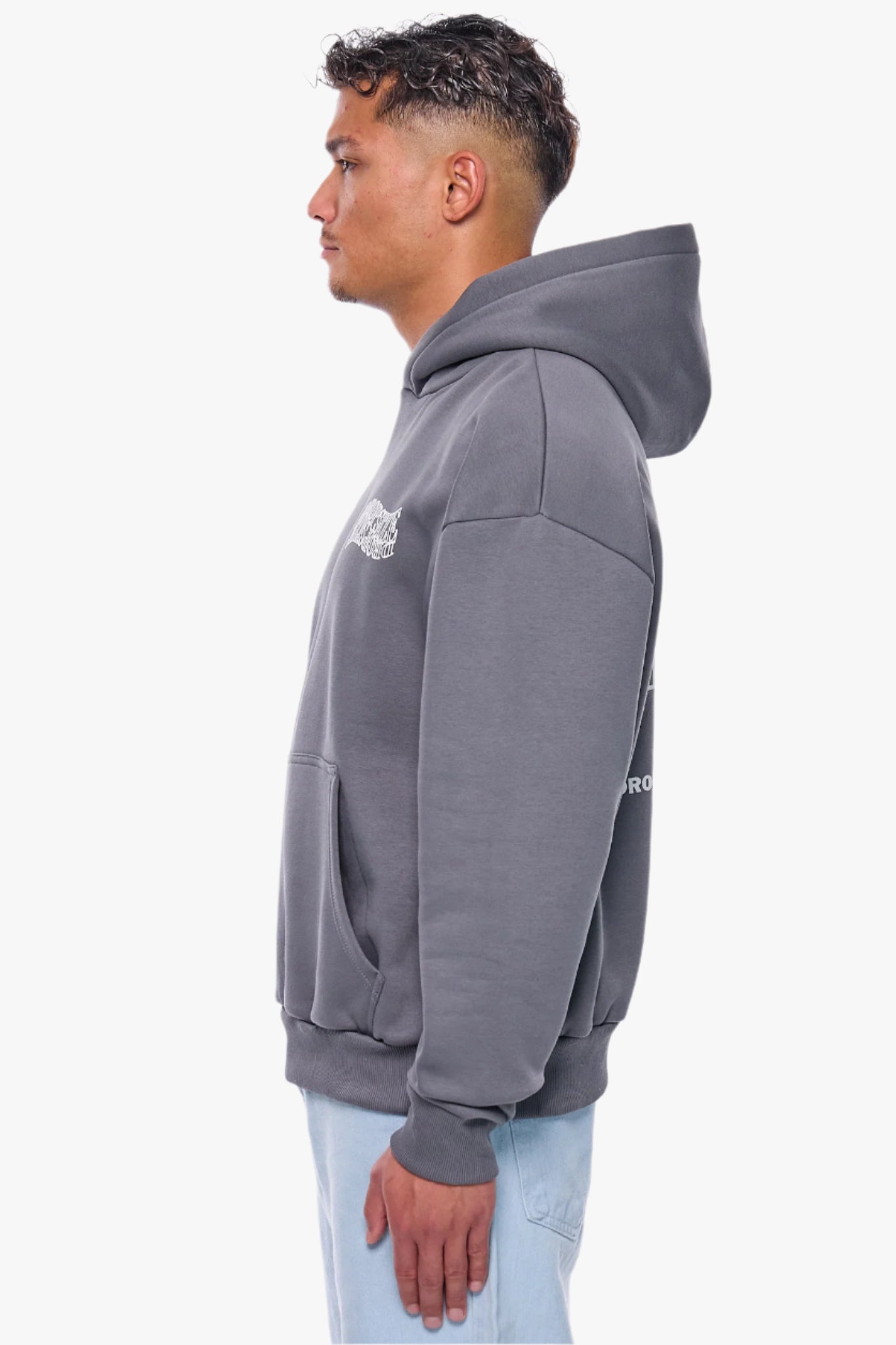 HEAVY OVERSIZE MIRRORED LOGO HOODIE GREY