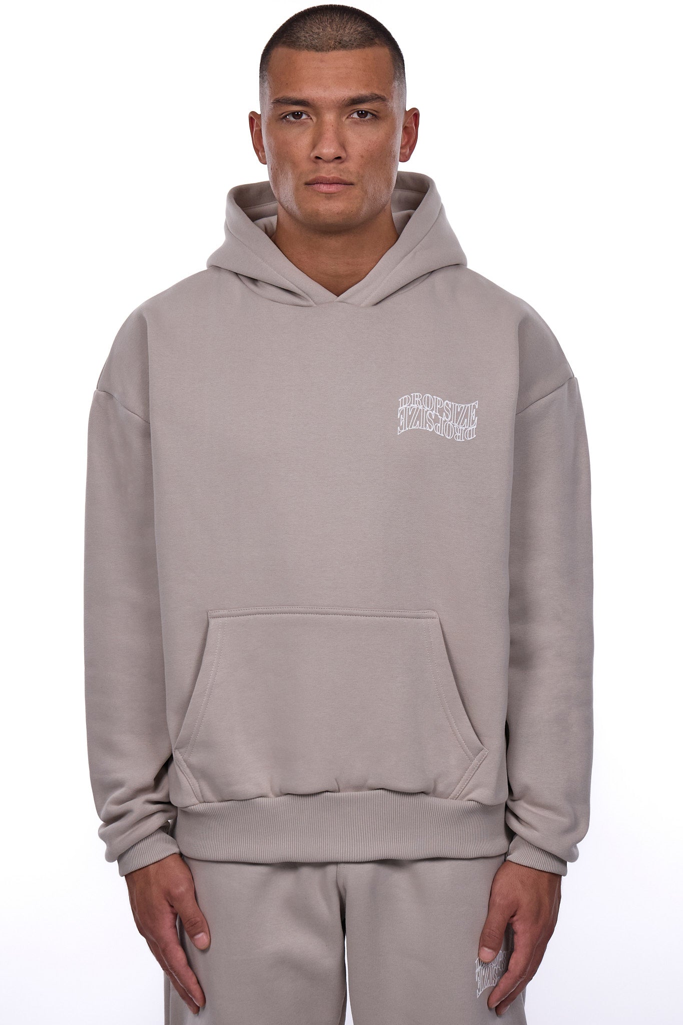 HEAVY OVERSIZE MIRRORED LOGO HOODIE PUMIC STONE