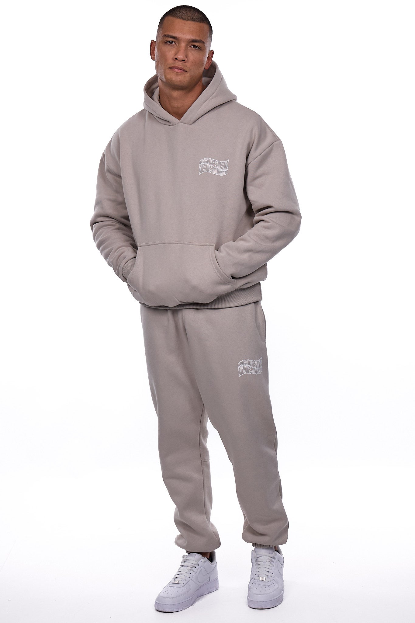 HEAVY OVERSIZE MIRRORED LOGO HOODIE PUMIC STONE