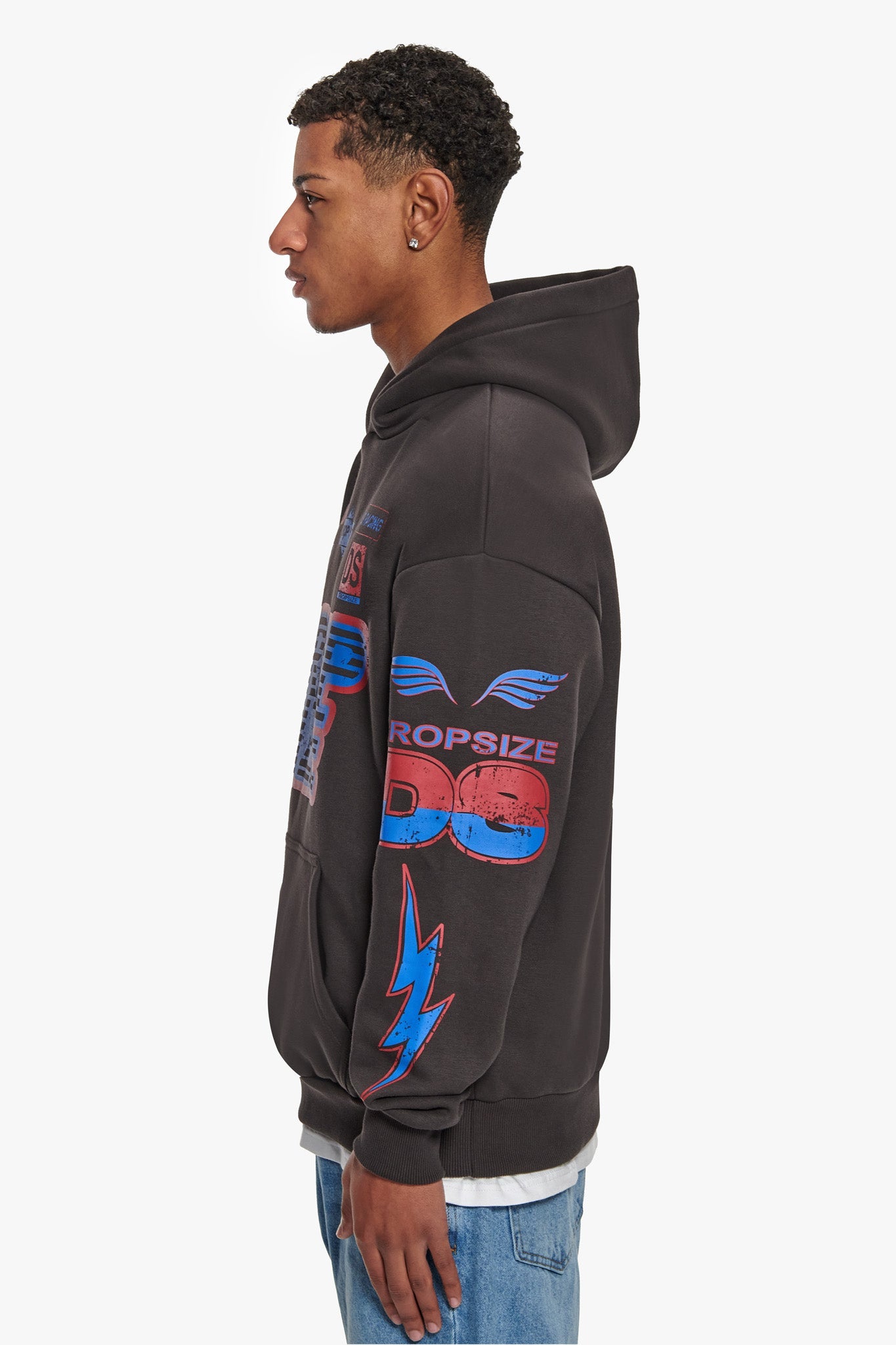 HEAVY OVERSIZE RACING HOODIE WASHED BLACK