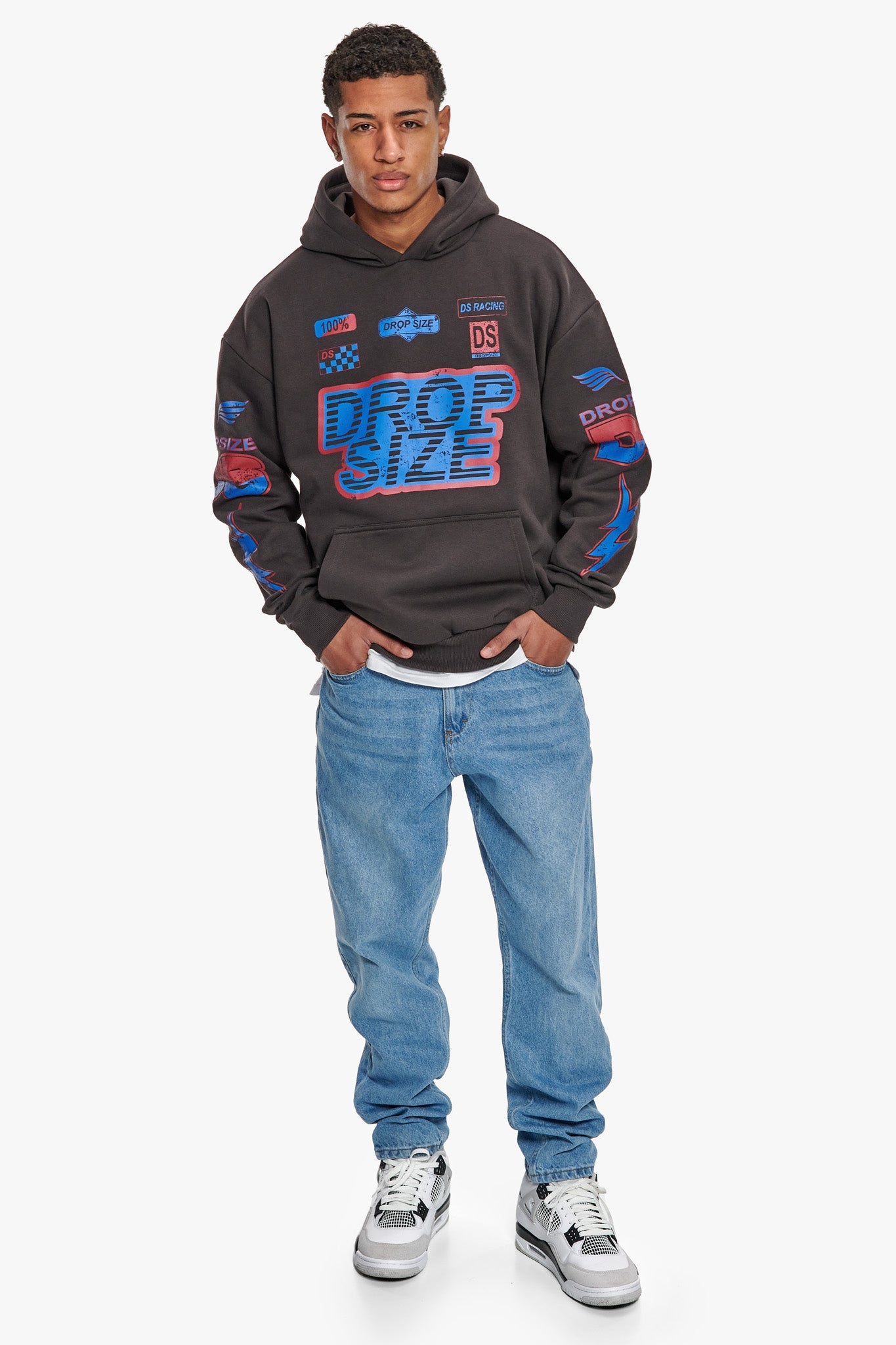 HEAVY OVERSIZE RACING HOODIE WASHED BLACK